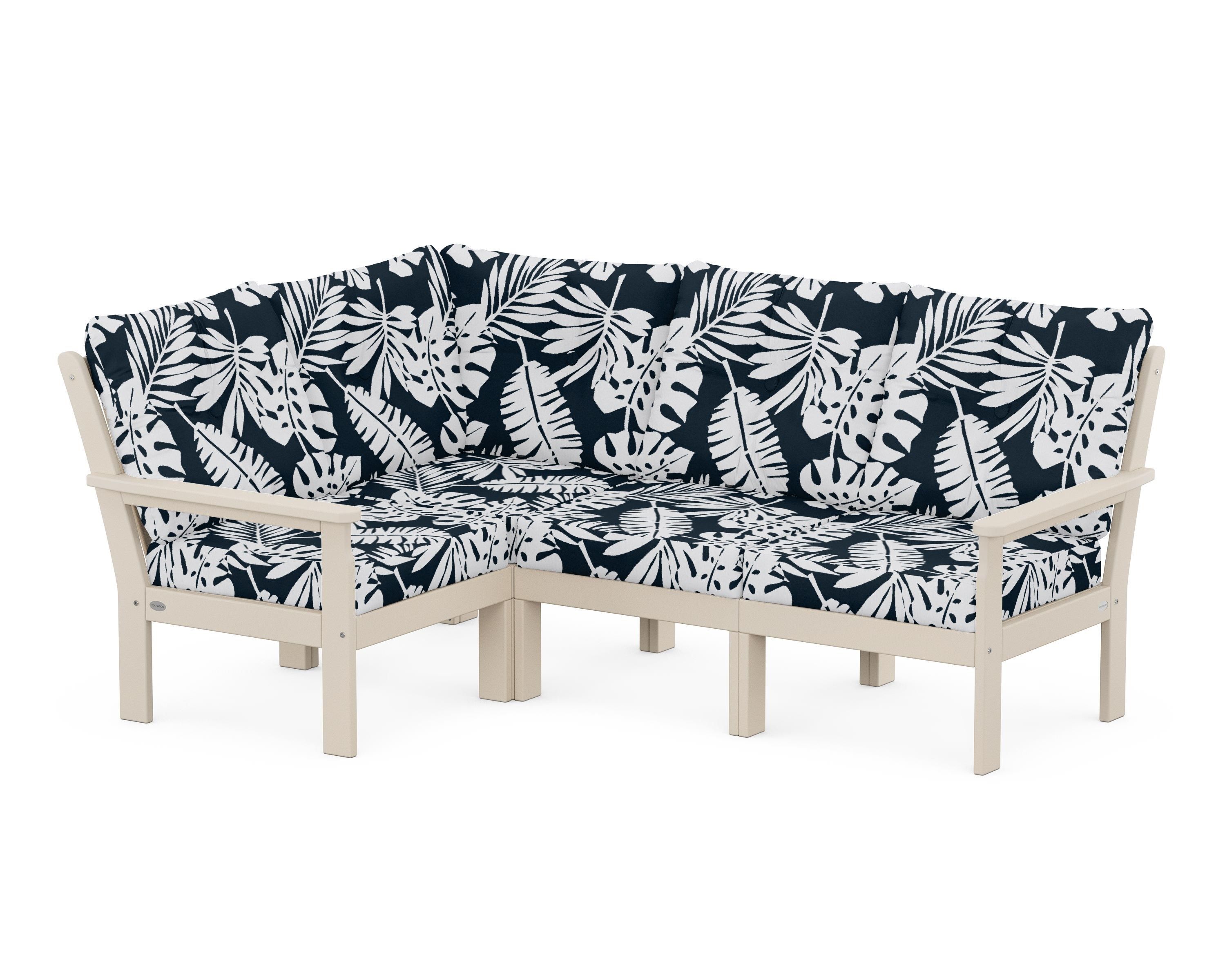 POLYWOOD® Vineyard 4-Piece Sectional in Sand / Leaf Marine Indigo