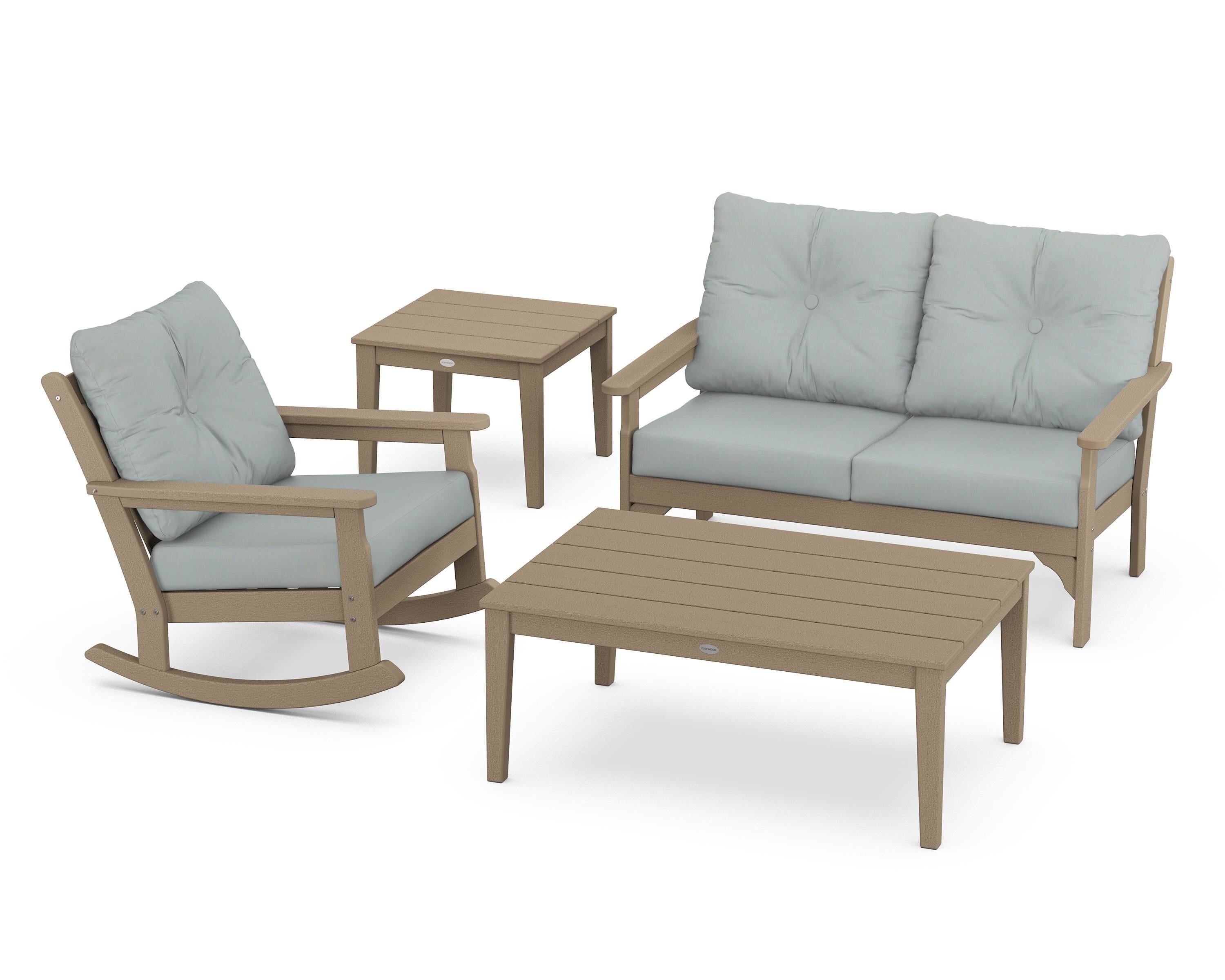 POLYWOOD® Vineyard 4-Piece Deep Seating Rocker Set in Vintage Sahara / Spa