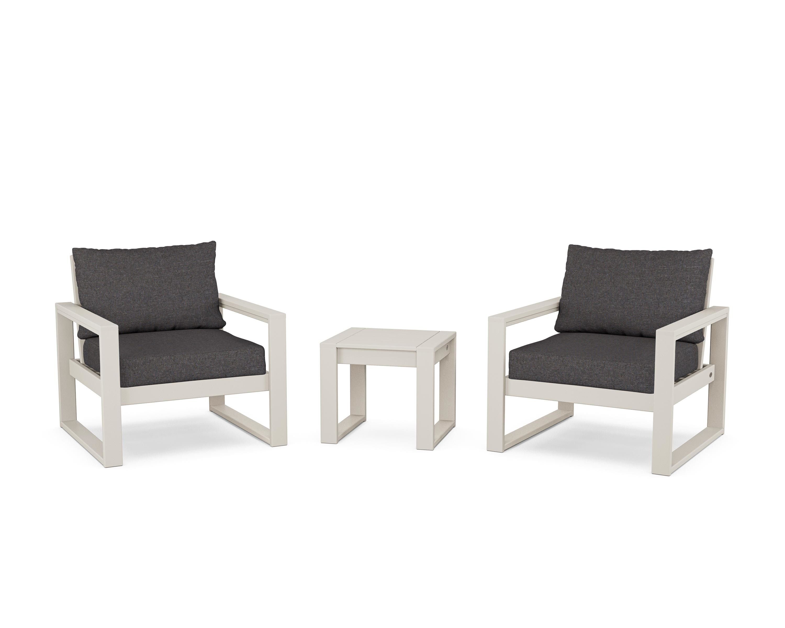 POLYWOOD® EDGE Sectional 3-Piece Deep Seating Set in Sand / Ash Charcoal