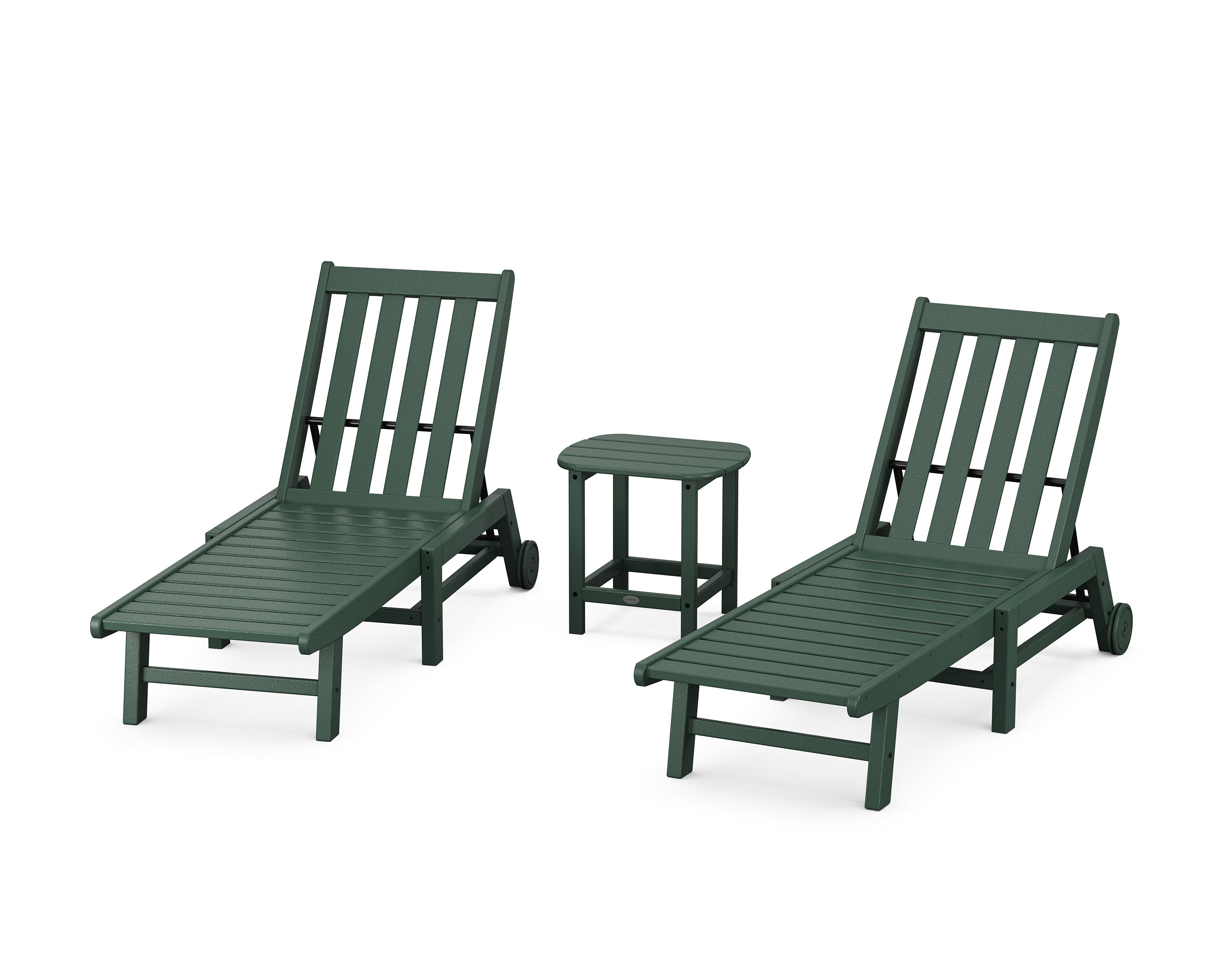 POLYWOOD® Vineyard 3-Piece Chaise with Wheels Set in Green