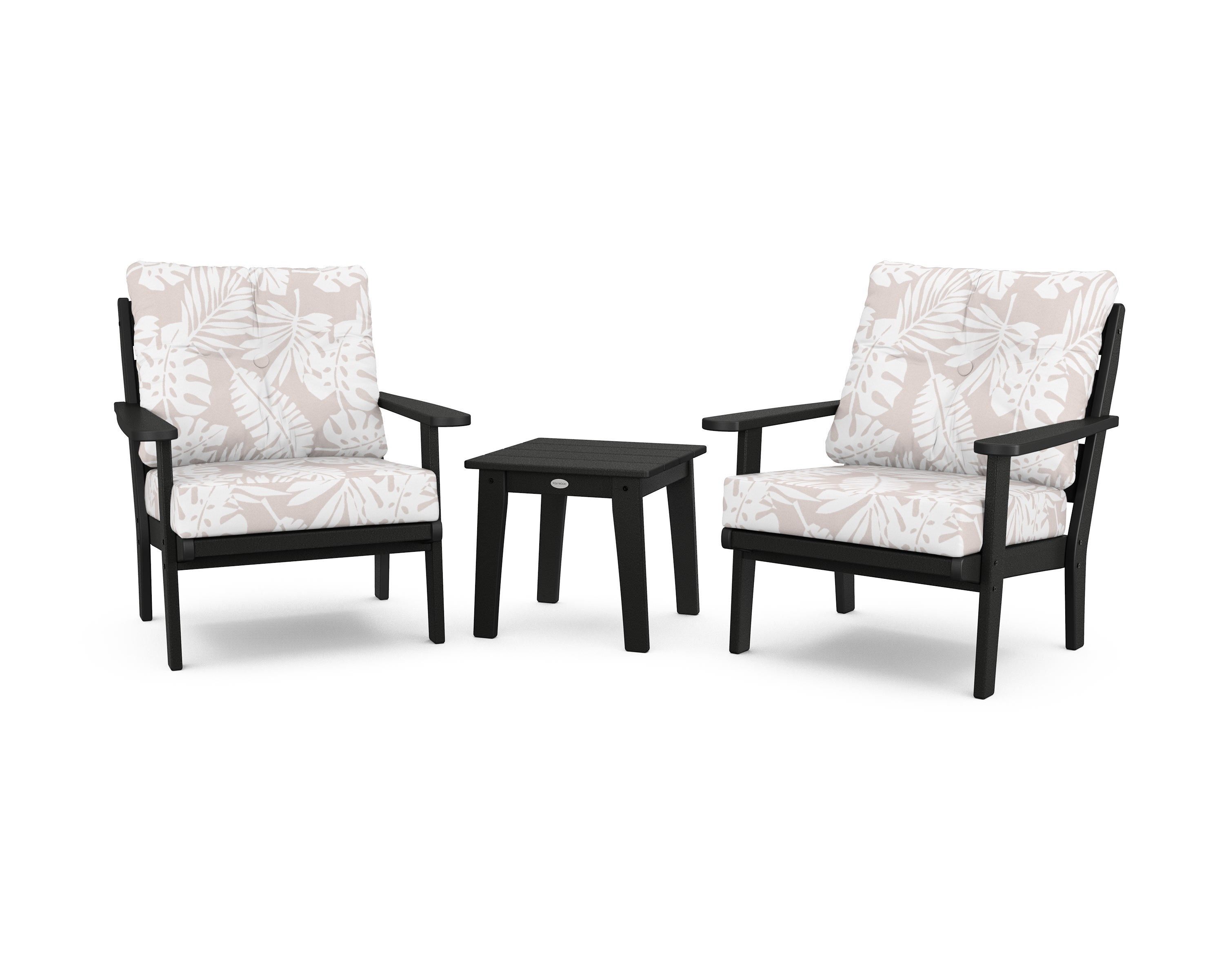 POLYWOOD® Lakeside 3-Piece Deep Seating Chair Set in Black / Leaf Dune Burlap
