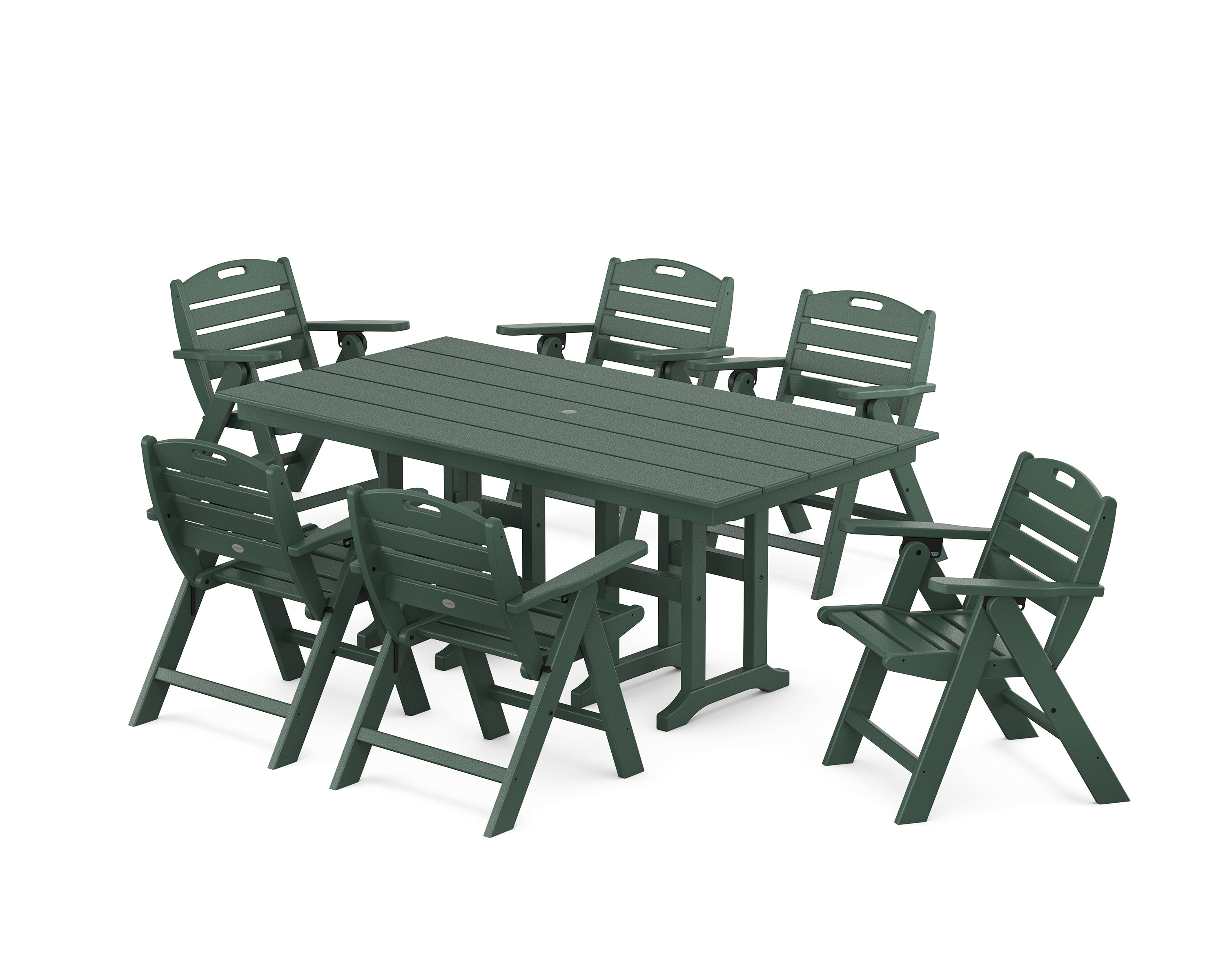 POLYWOOD® Nautical Lowback 7-Piece Farmhouse Dining Set in Green
