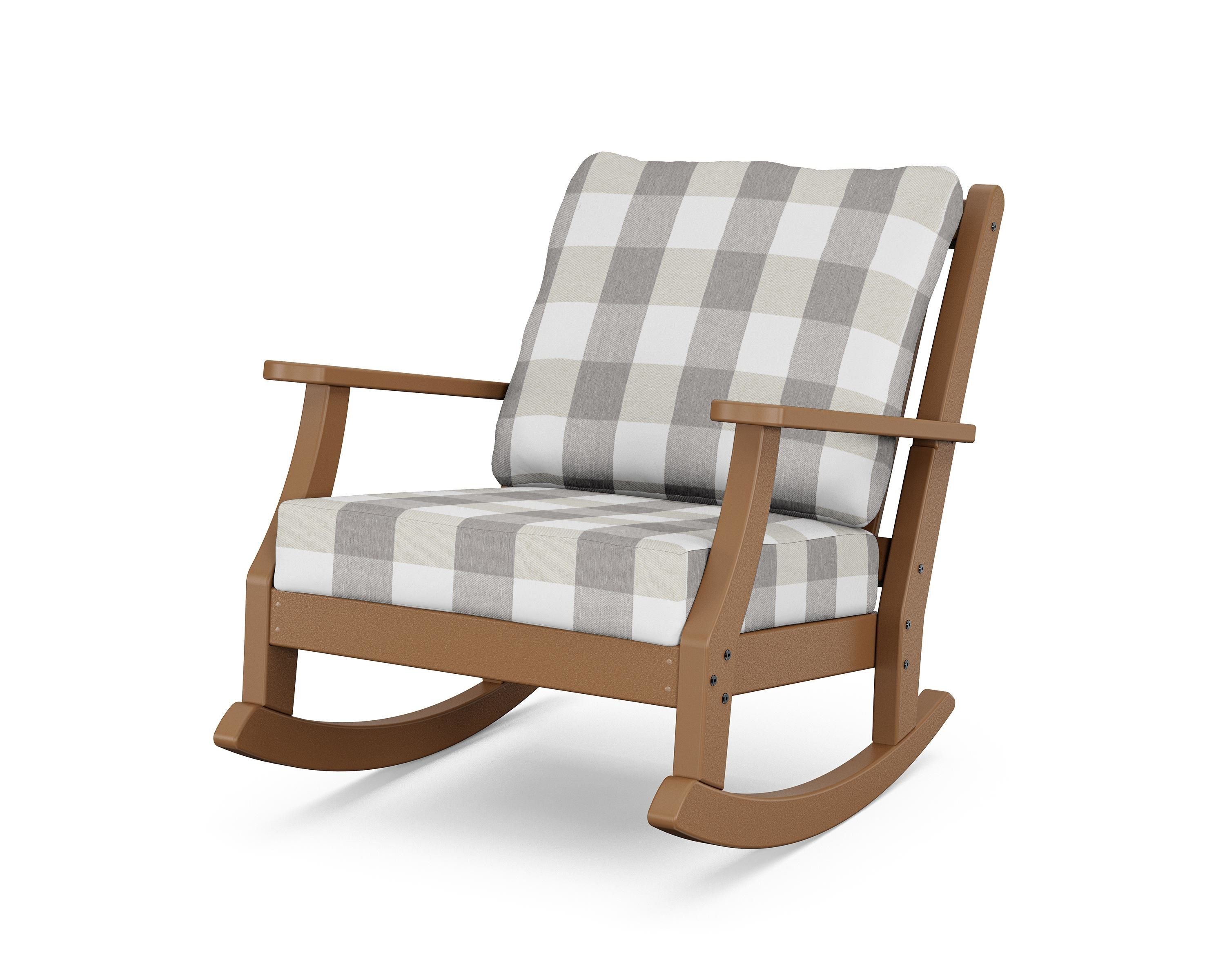 Country Living Wovendale Deep Seating Rocking Chair in Teak / Buffalo Plaid Grey Mist