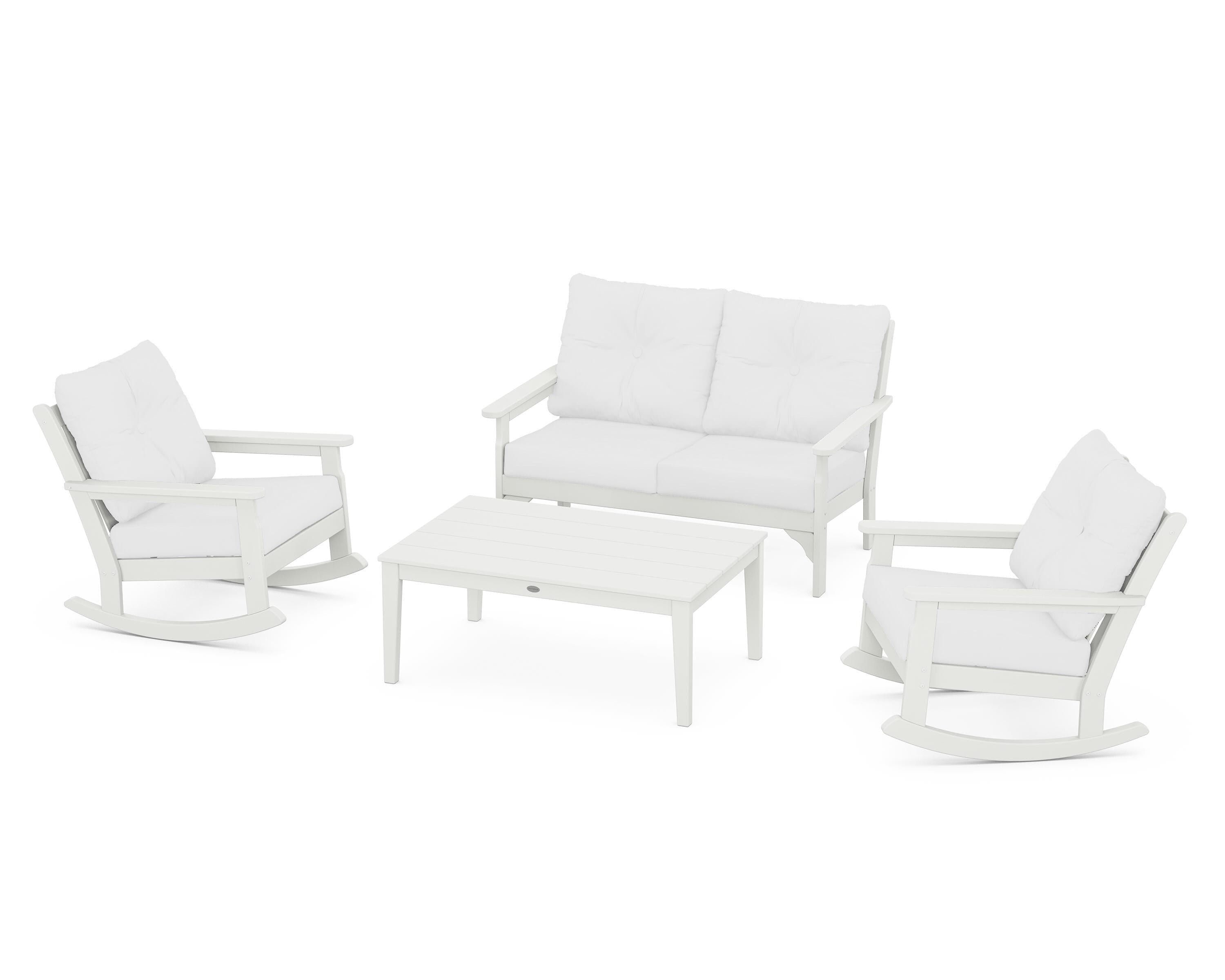 POLYWOOD® Vineyard 4-Piece Deep Seating Rocking Chair Set in Vintage White / Natural