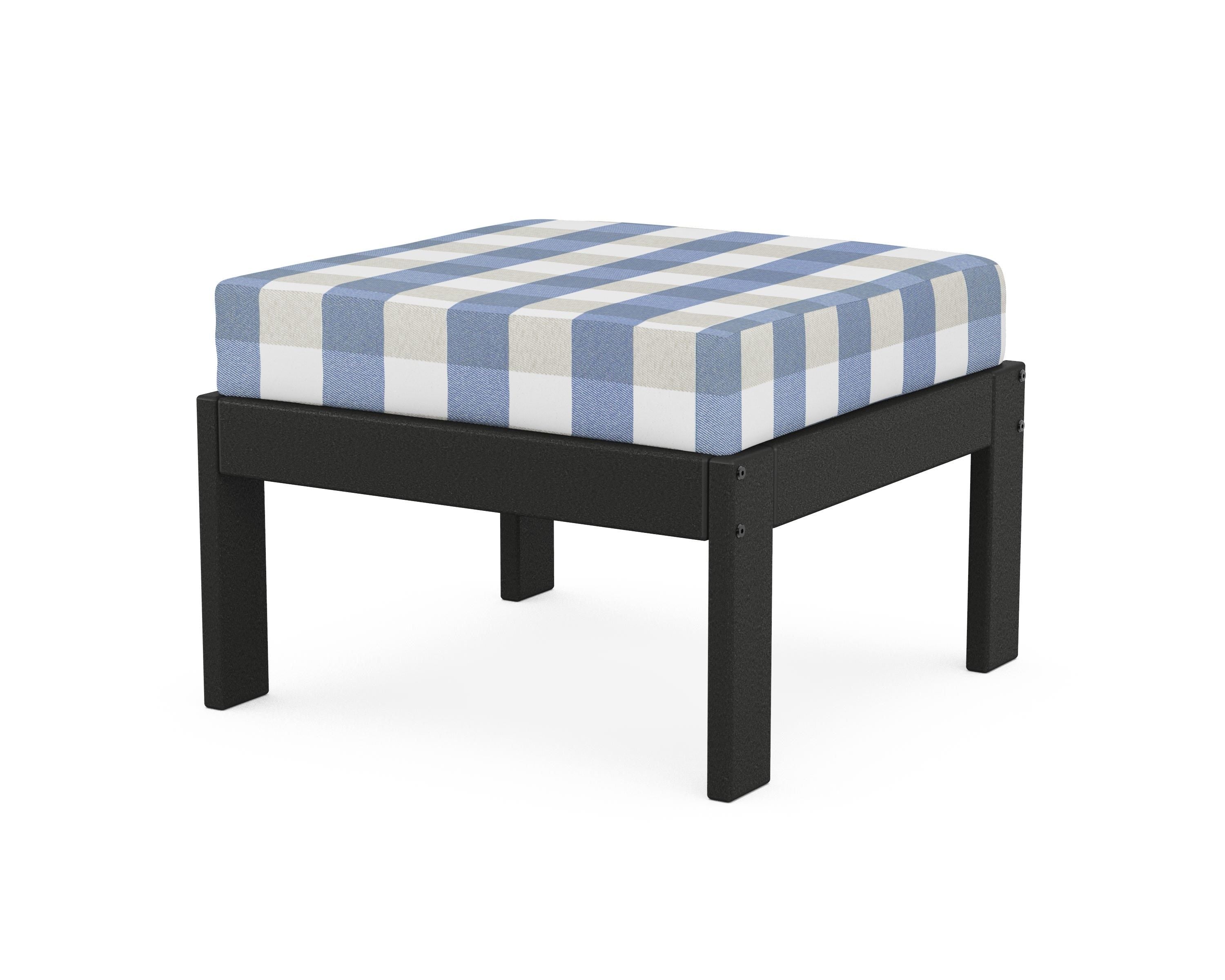 POLYWOOD® Vineyard Modular Ottoman in Black / Buffalo Plaid Sky Blue