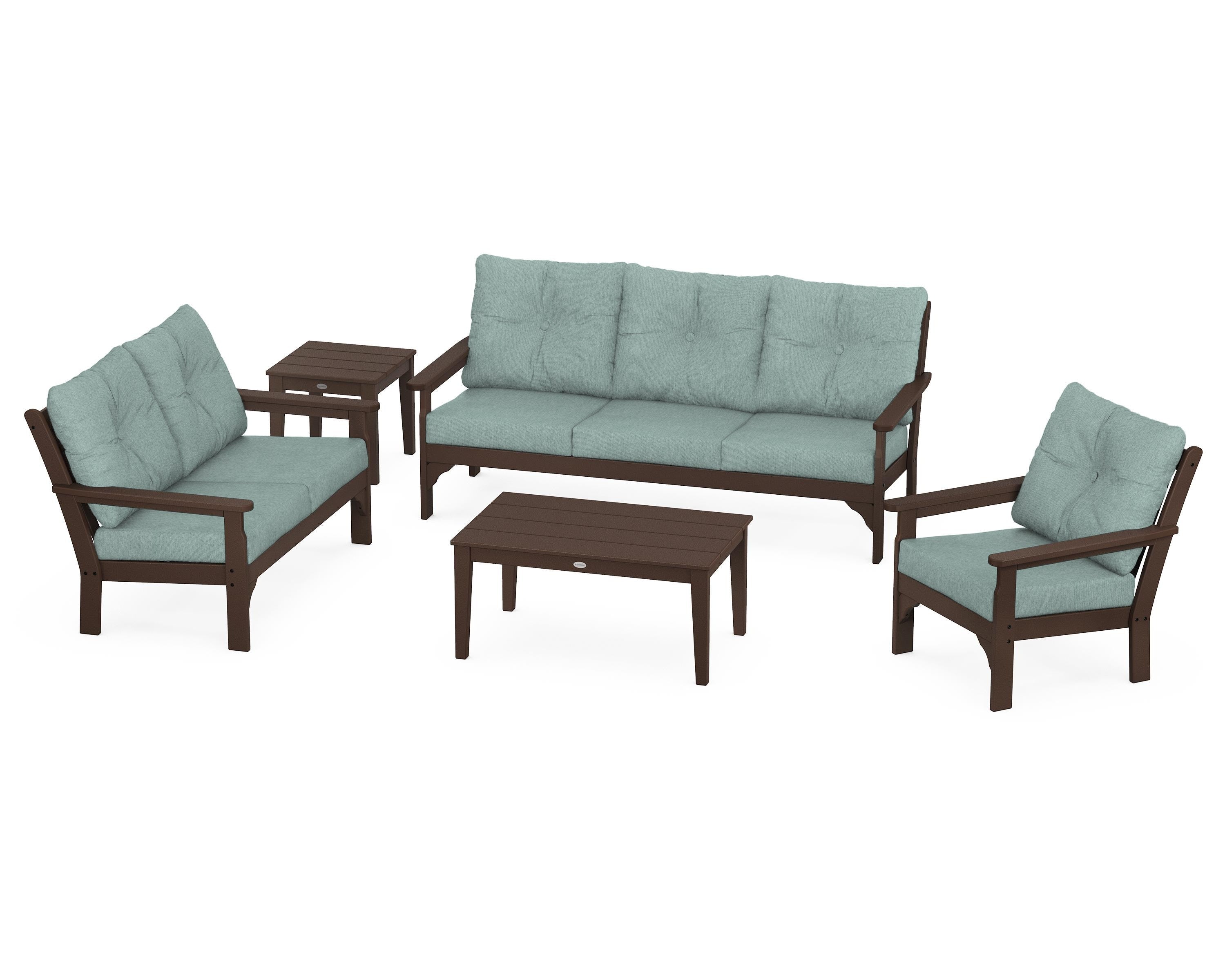 POLYWOOD® Vineyard 5 Piece Deep Seating Set in Mahogany / Glacier Spa