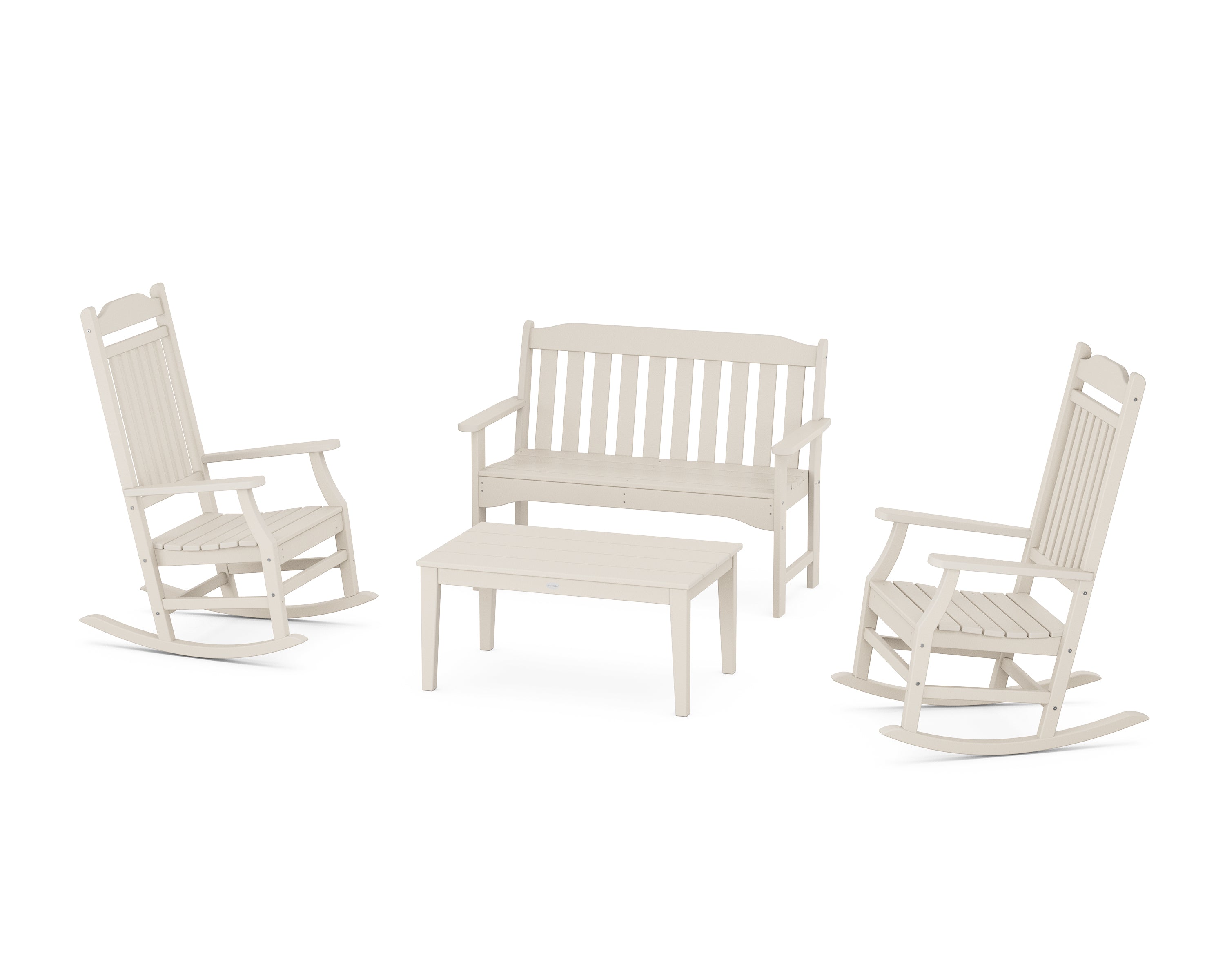 Country Living Cottage Rocking Chair 4-Piece Porch Set in Sand