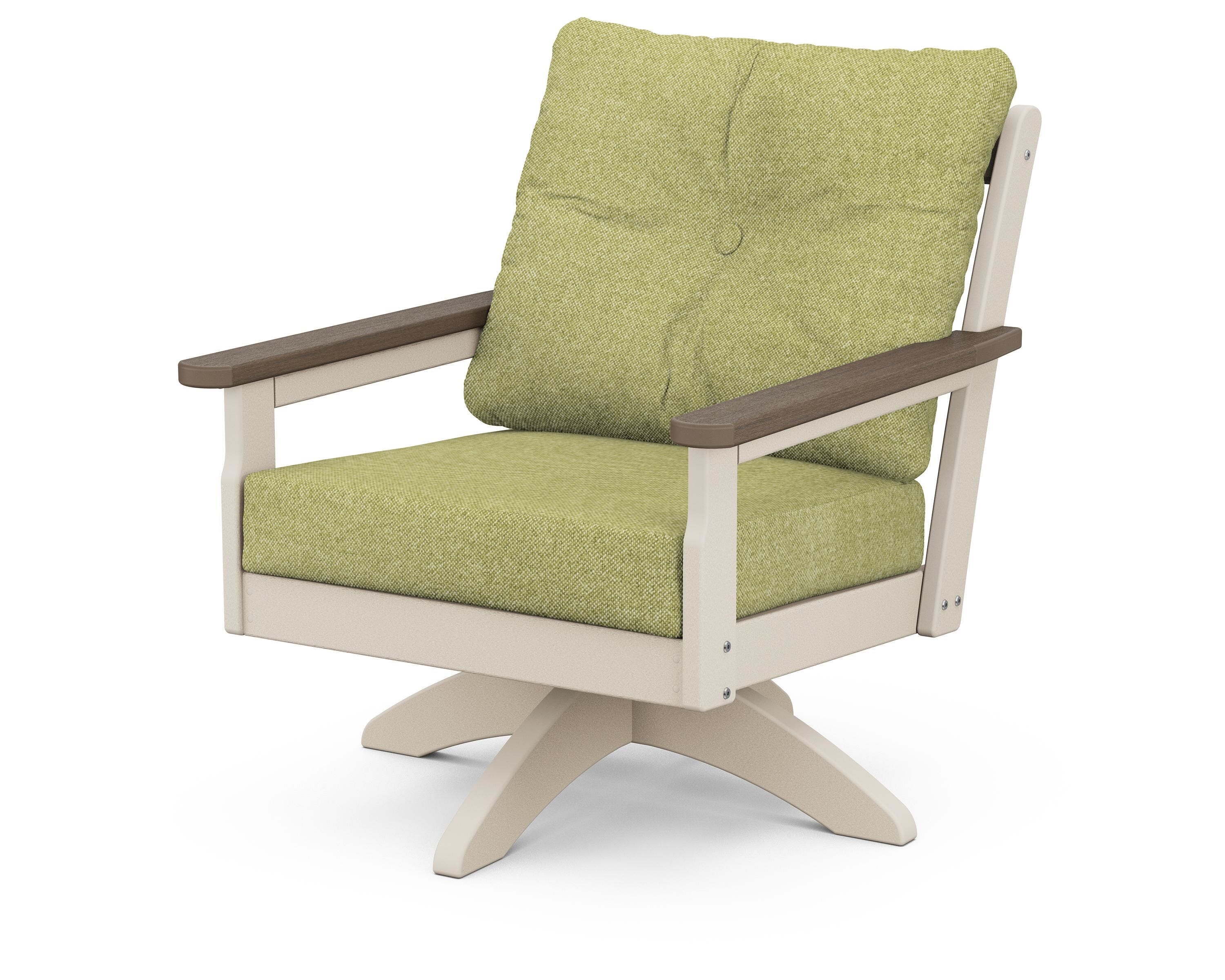 POLYWOOD® Vineyard Deep Seating Swivel Chair in Sand / Kona / Chartreuse Boucle