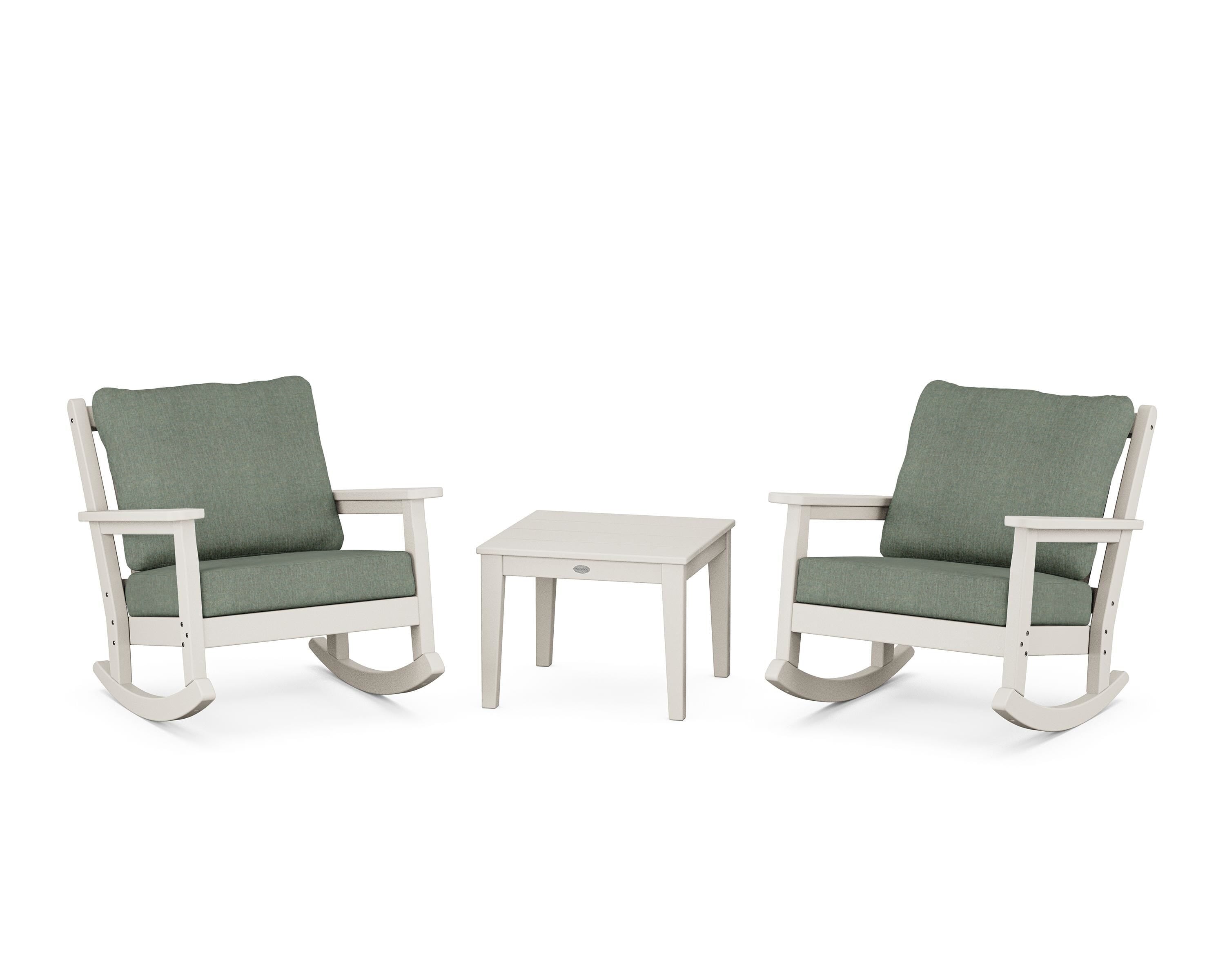 POLYWOOD® Chippendale 3-Piece Deep Seating Rocker Set in Sand / Cast Sage