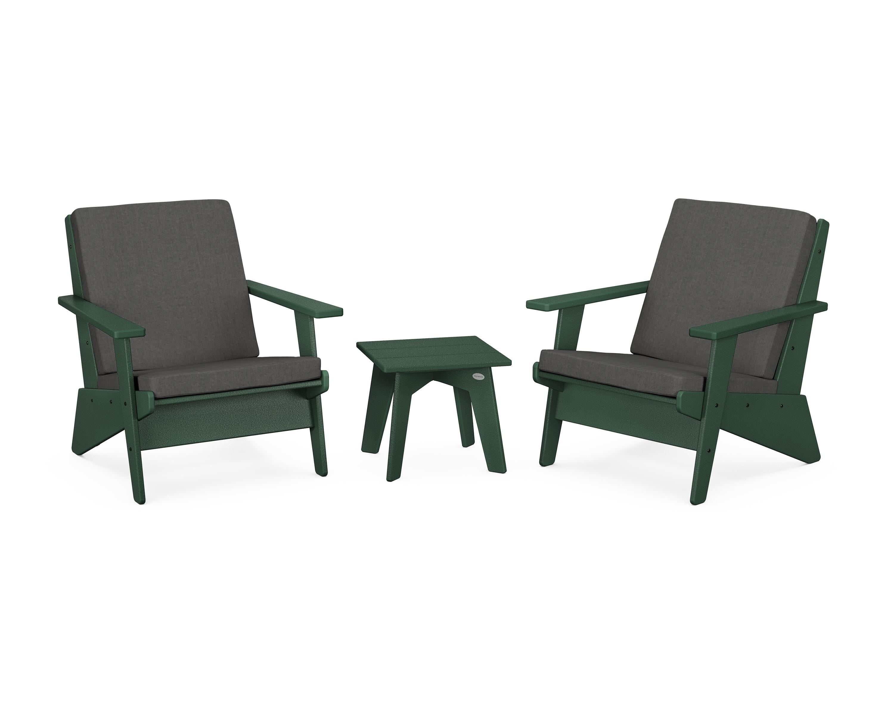 POLYWOOD® Riviera Modern Lounge 3-Piece Set in Green / Spectrum Carbon