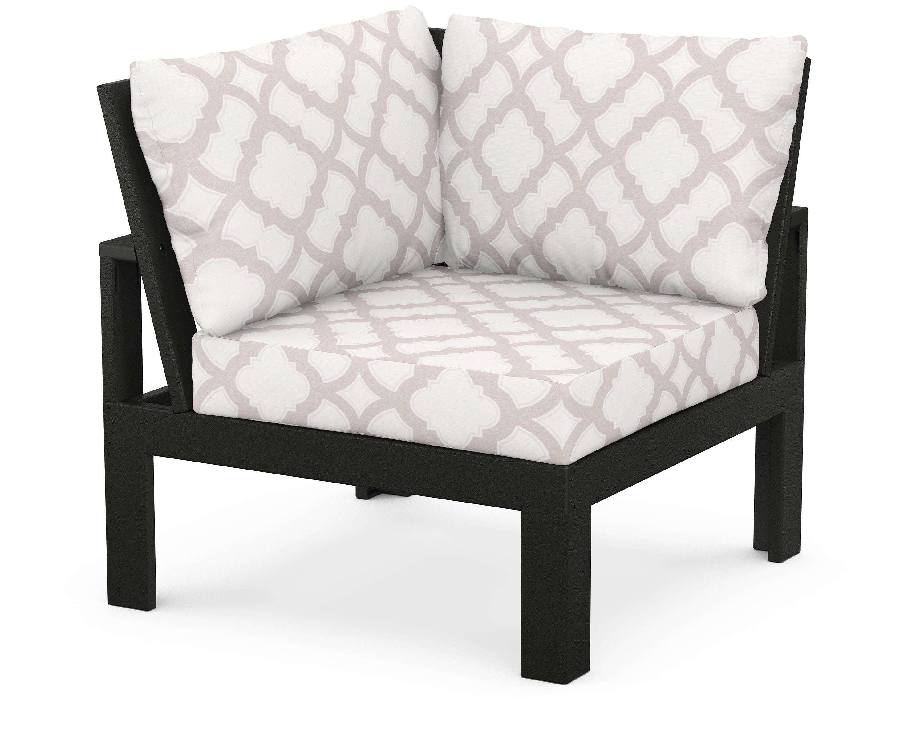Unbranded Modular Corner Chair in Black / Trellis Dune Burlap
