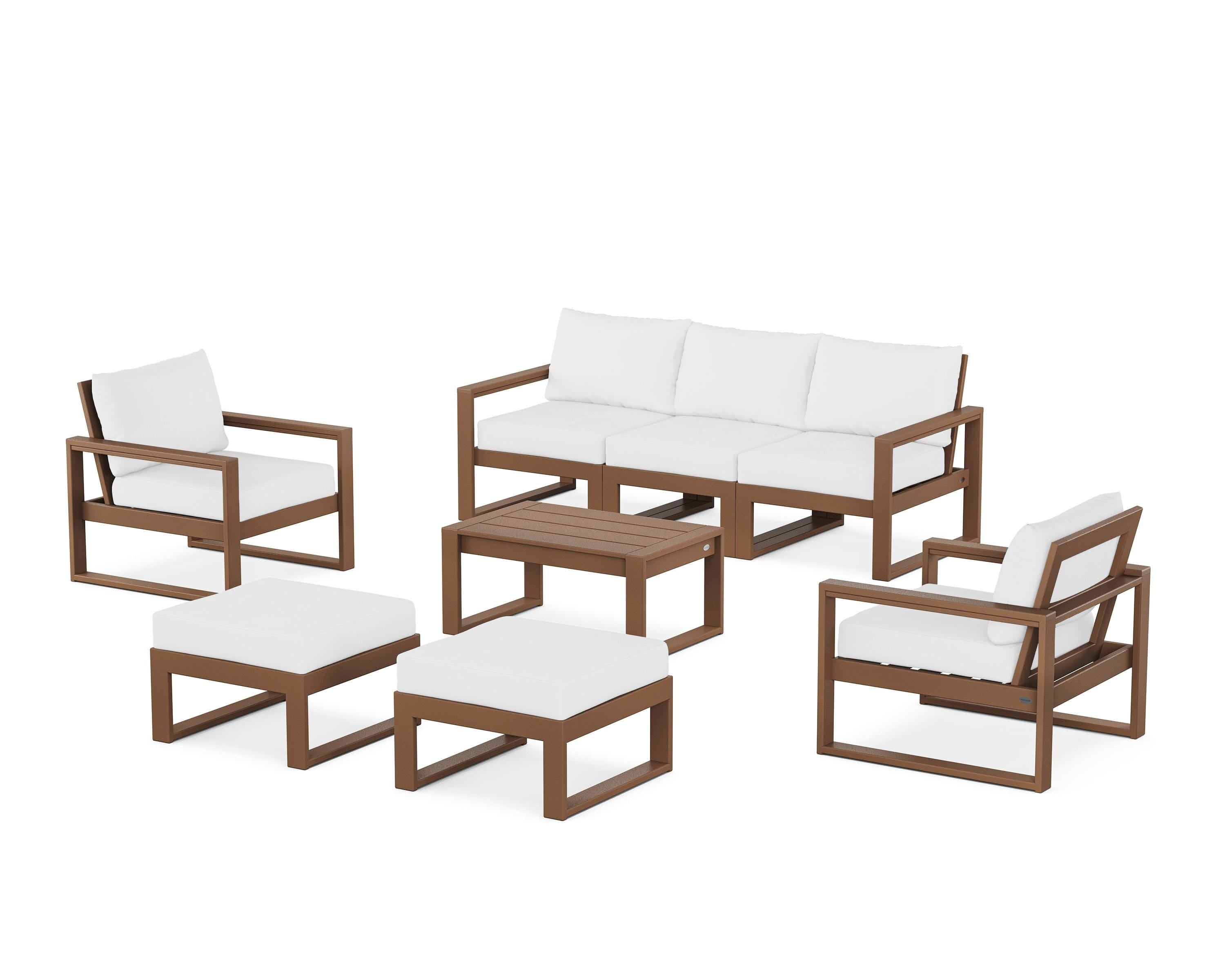 POLYWOOD® EDGE Sectional 8-Piece Lounge Sofa Set in Teak / Natural