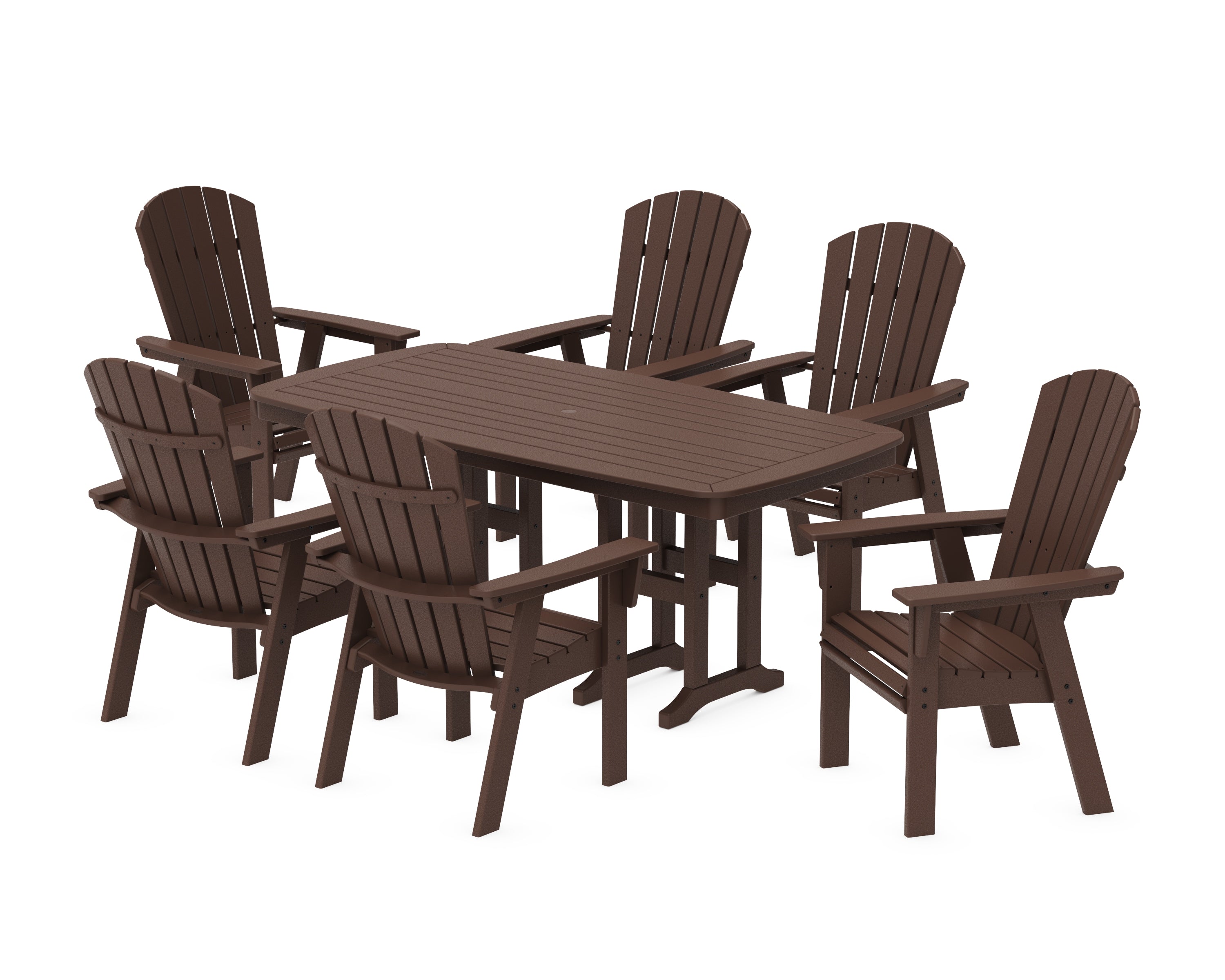 POLYWOOD® Nautical Curveback Adirondack 7-Piece Dining Set in Mahogany