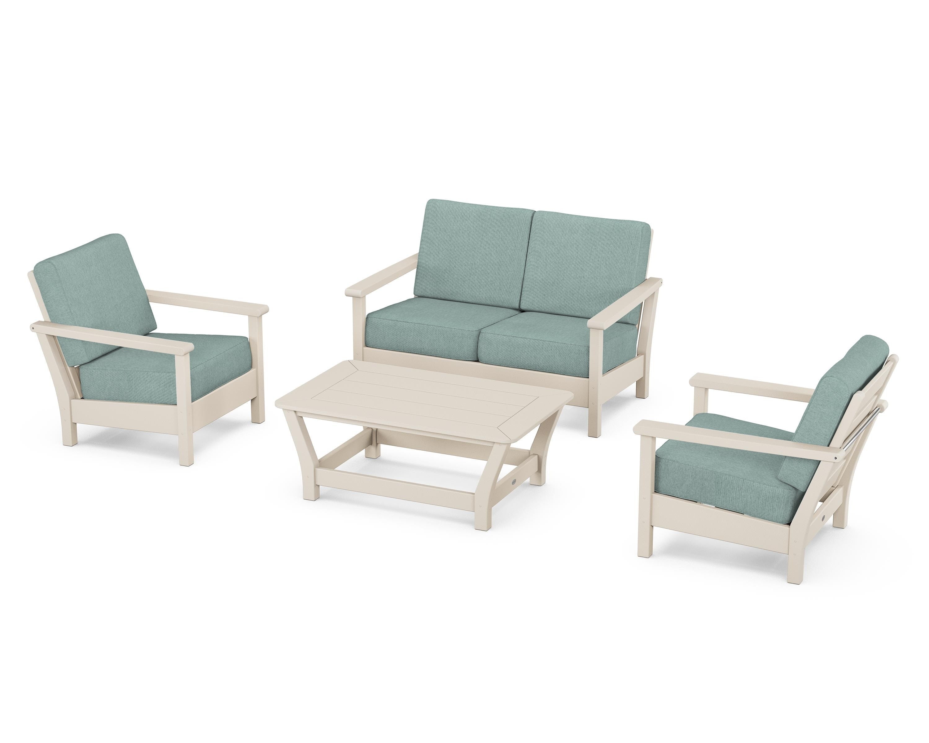 POLYWOOD® Harbour 4-Piece Deep Seating Set in Sand / Glacier Spa