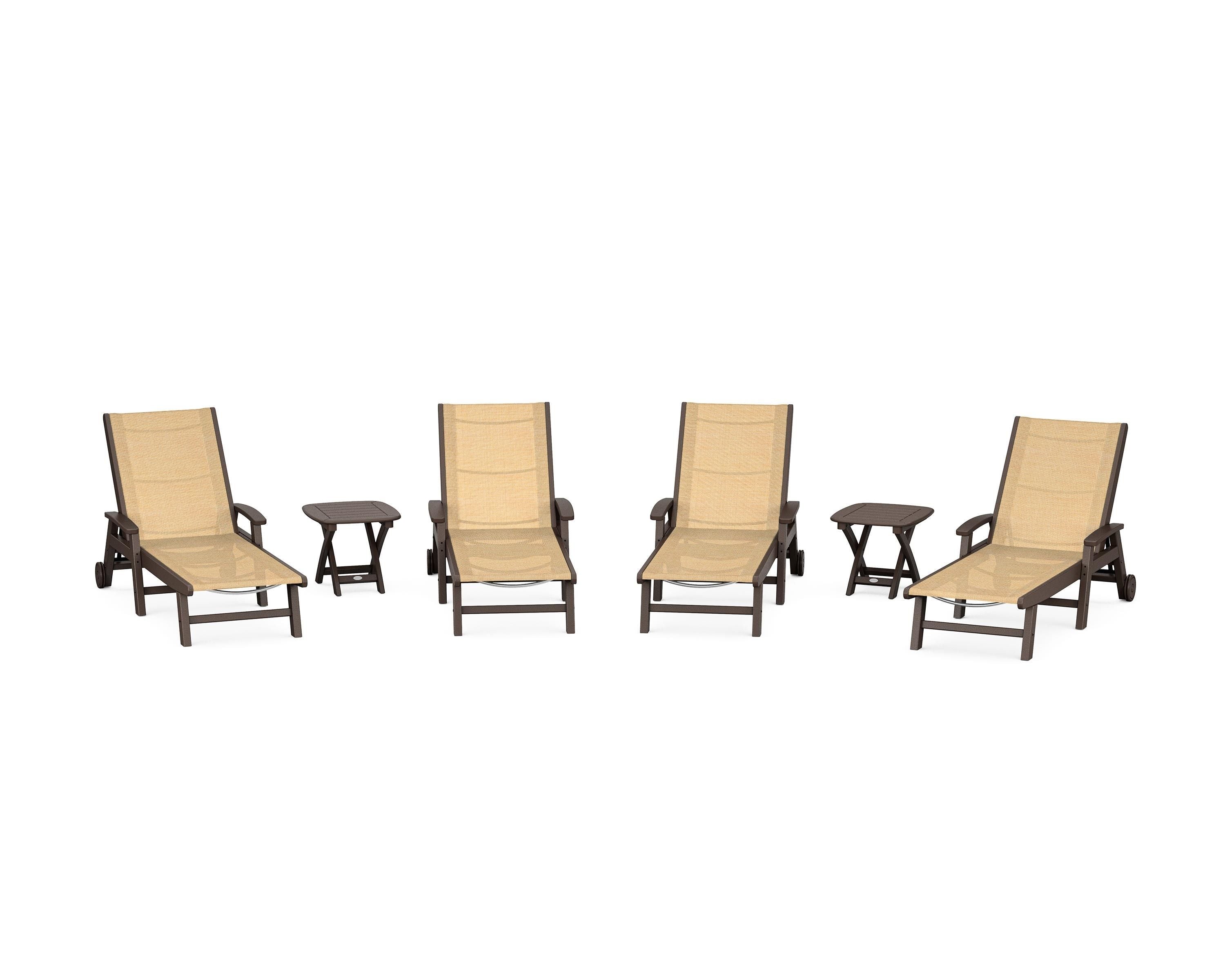 POLYWOOD® Coastal Chaise 6-Piece Set with Wheels in Mahogany / Dupioni Apricot Sling