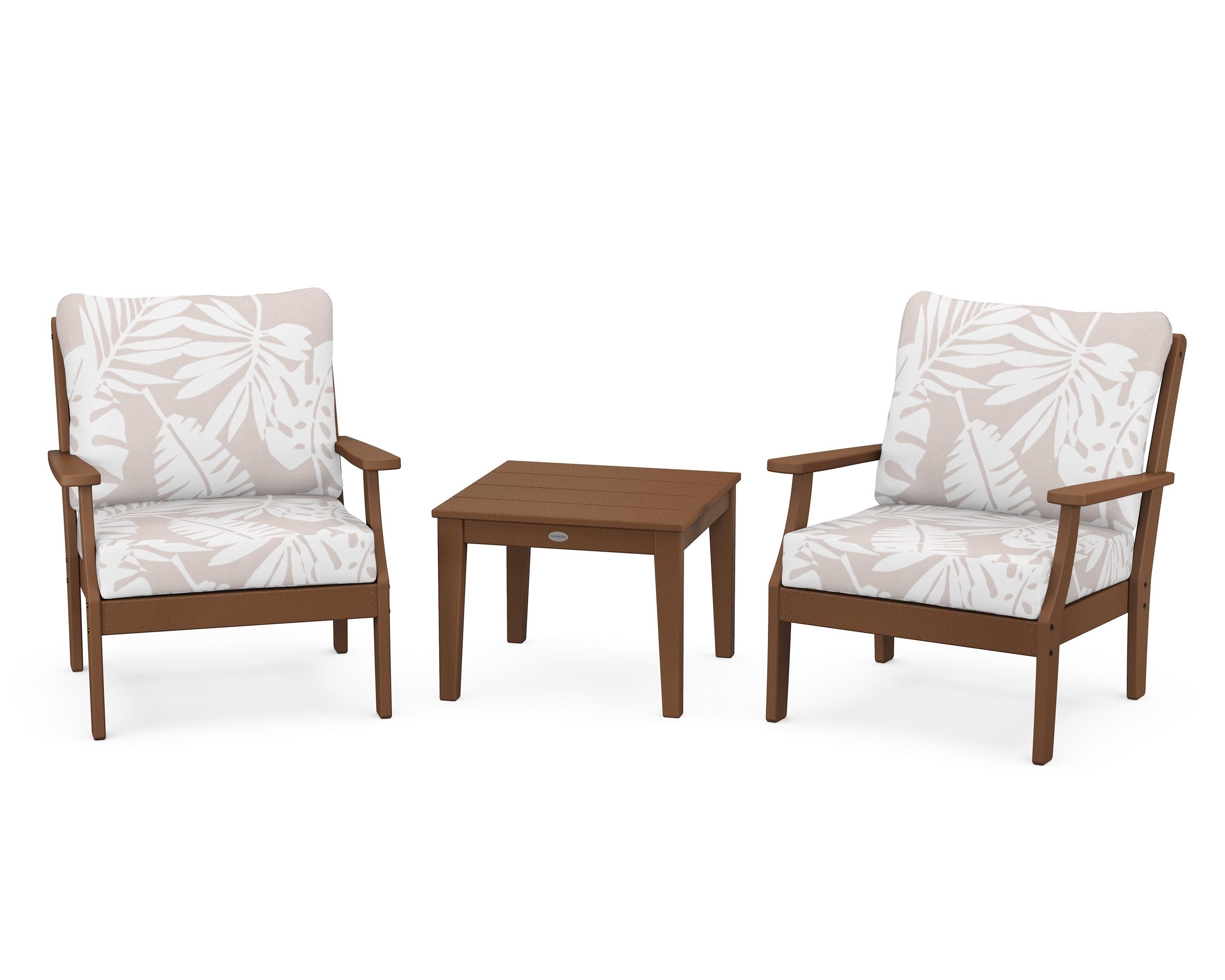 POLYWOOD® Braxton 3-Piece Deep Seating Set in Teak / Leaf Dune Burlap