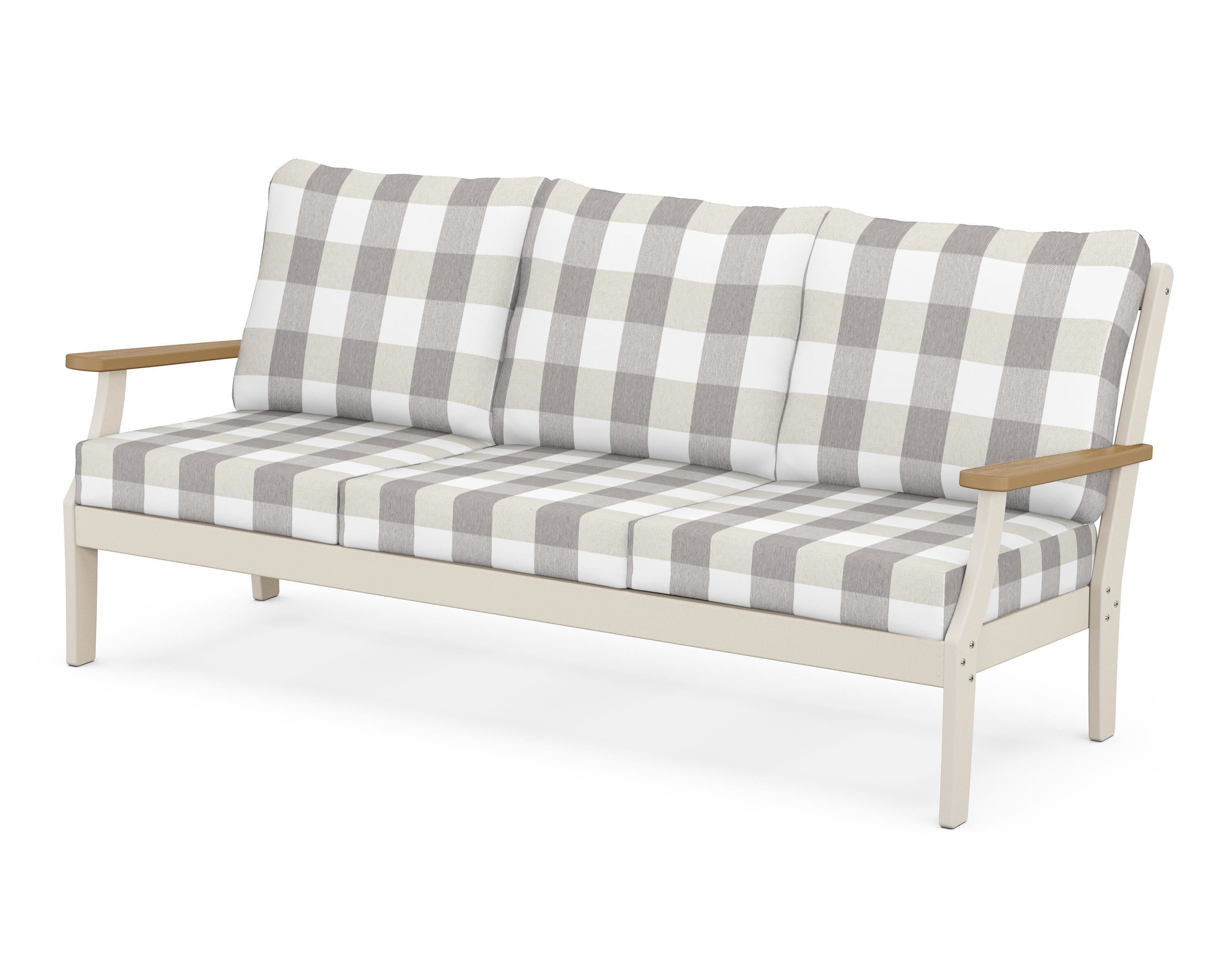 POLYWOOD® Braxton Deep Seating Sofa in Sand / Natural / Buffalo Plaid Grey Mist