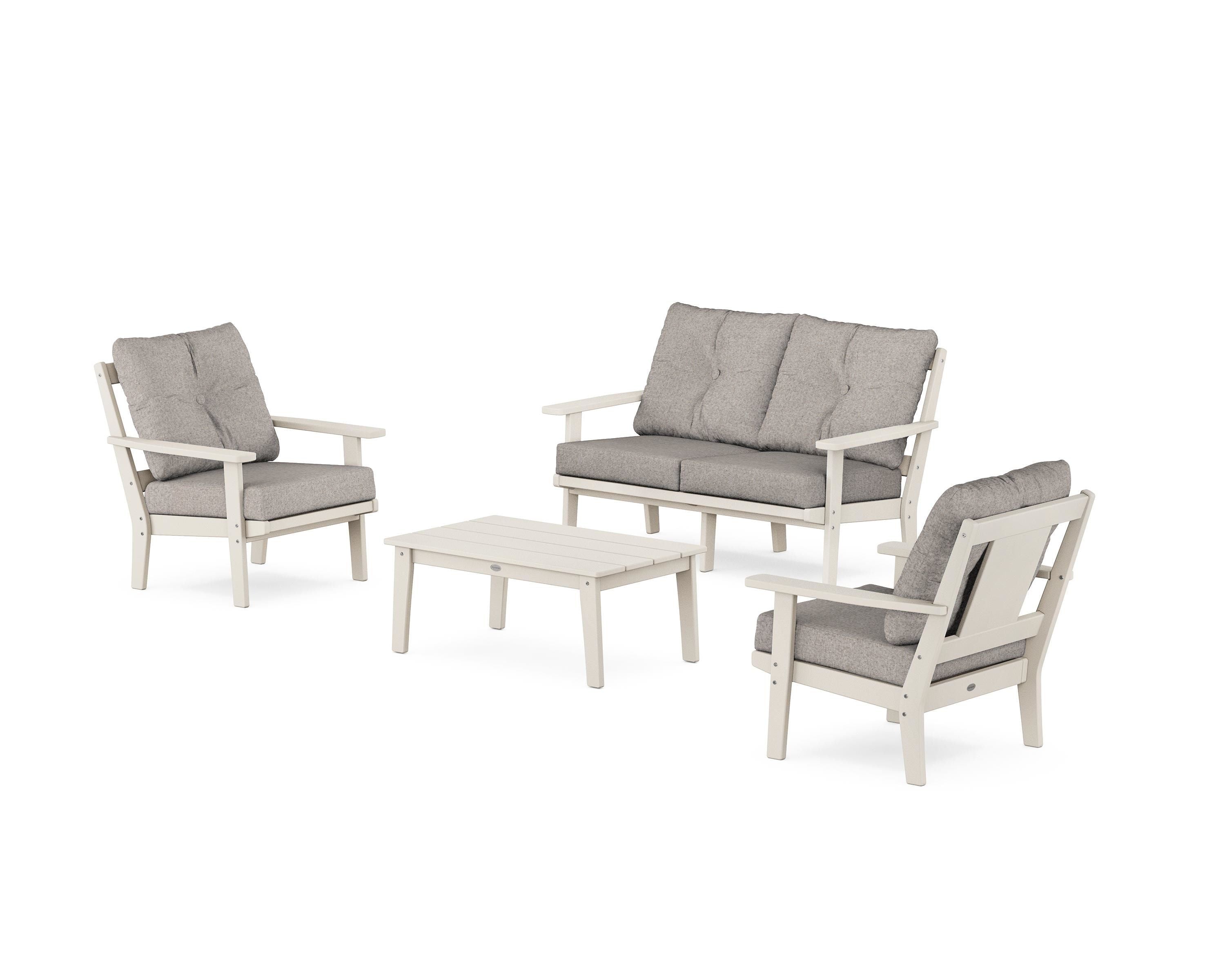 POLYWOOD® Prairie 4-Piece Deep Seating Set with Loveseat in Sand / Weathered Tweed