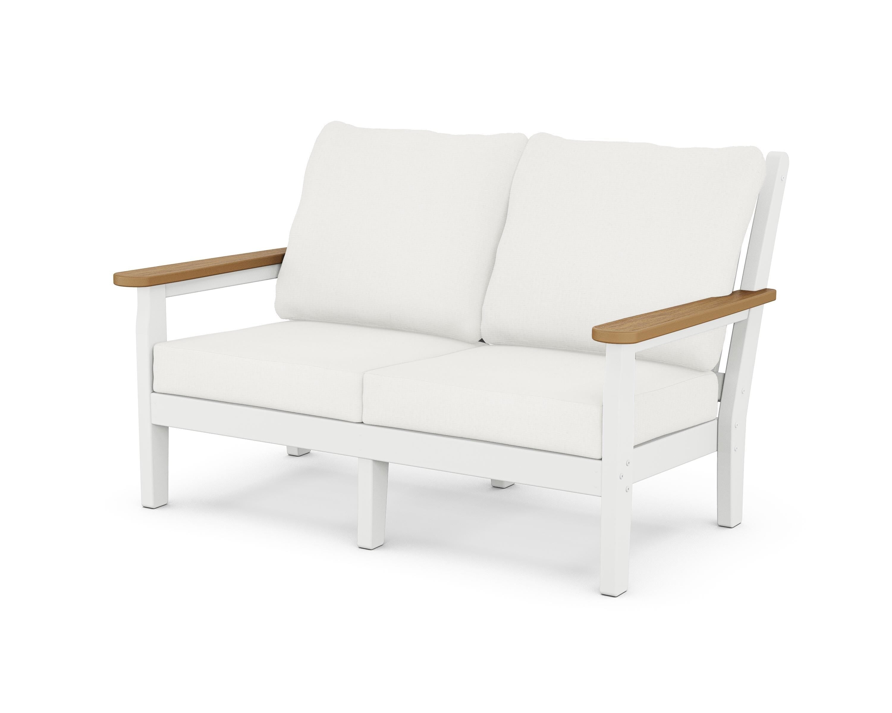 POLYWOOD® Chippendale Deep Seating Loveseat in White / Natural / Natural Linen