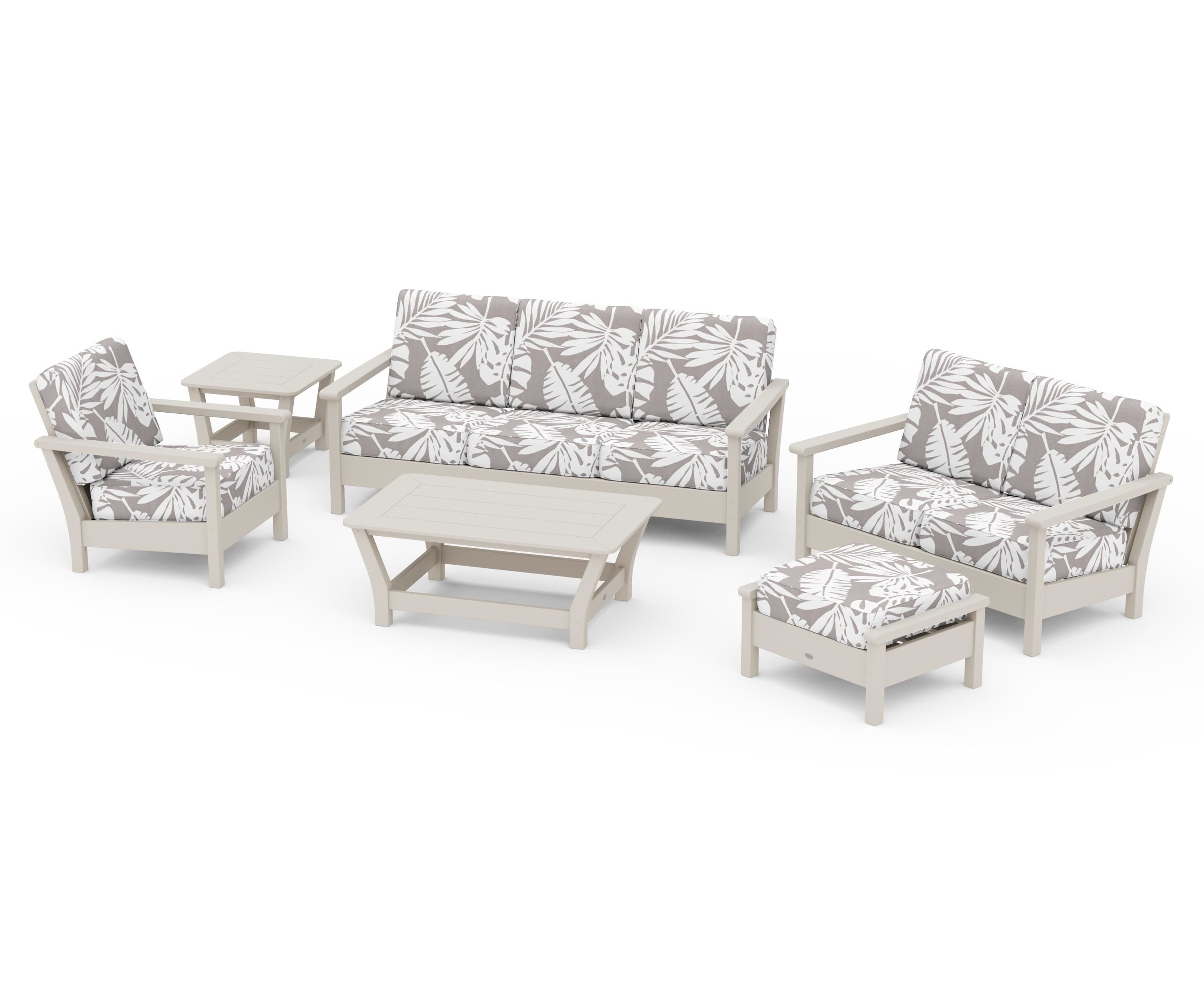 POLYWOOD® Harbour 6-Piece Outdoor Living Set in Sand / Leaf Grey Mist