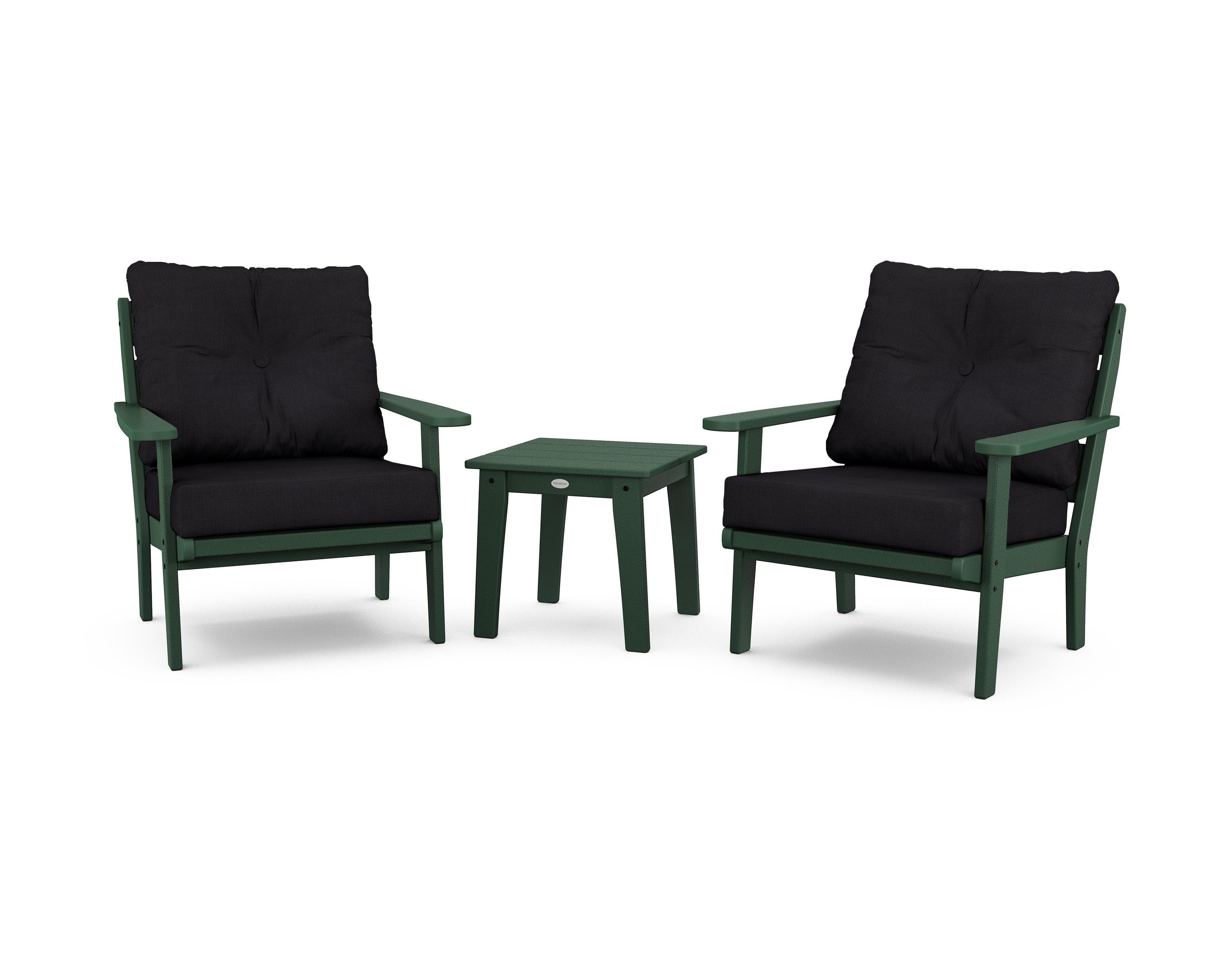 POLYWOOD® Lakeside 3-Piece Deep Seating Chair Set in Green / Midnight Linen