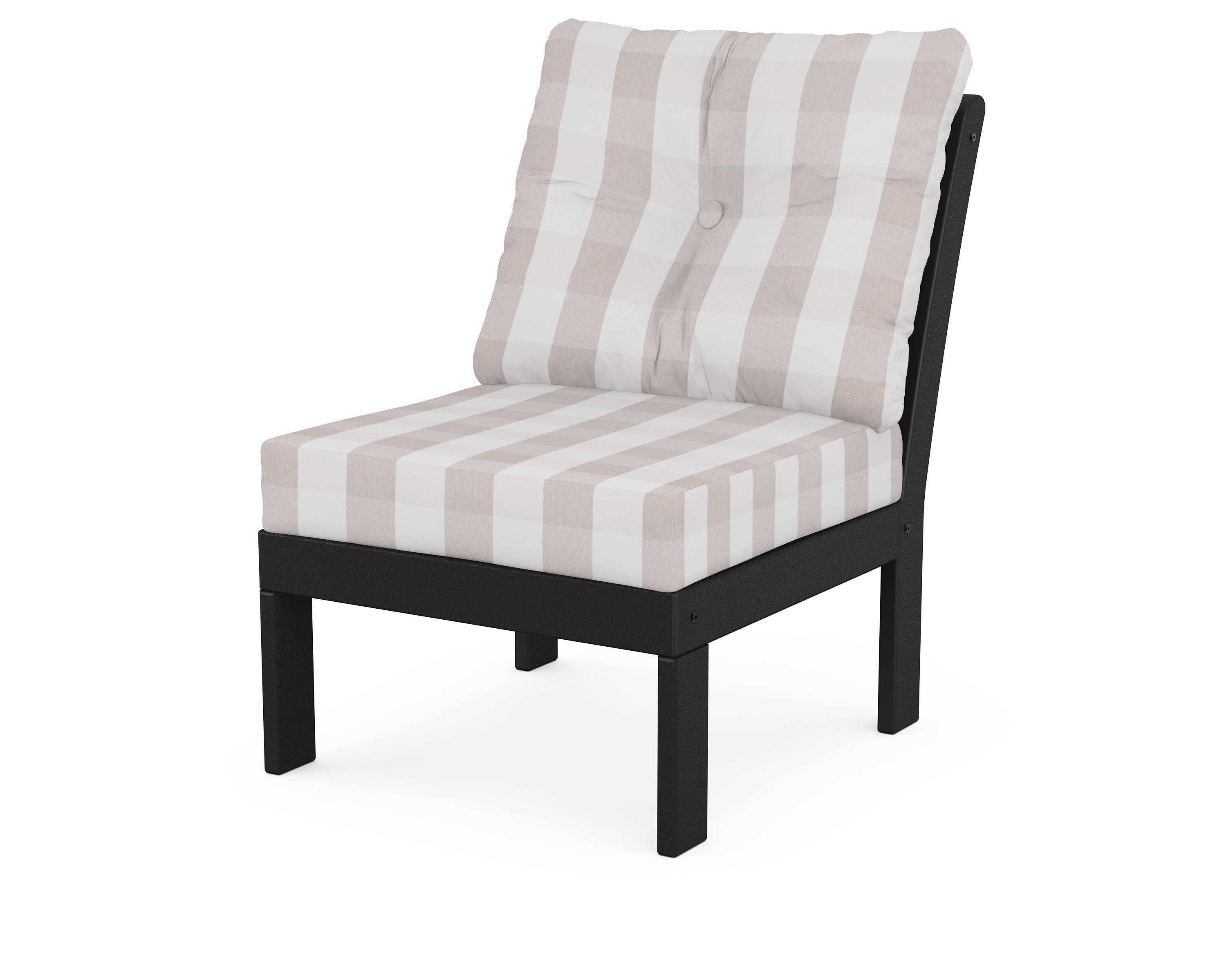 POLYWOOD® Vineyard Modular Armless Chair in Black / Buffalo Plaid Dune Burlap