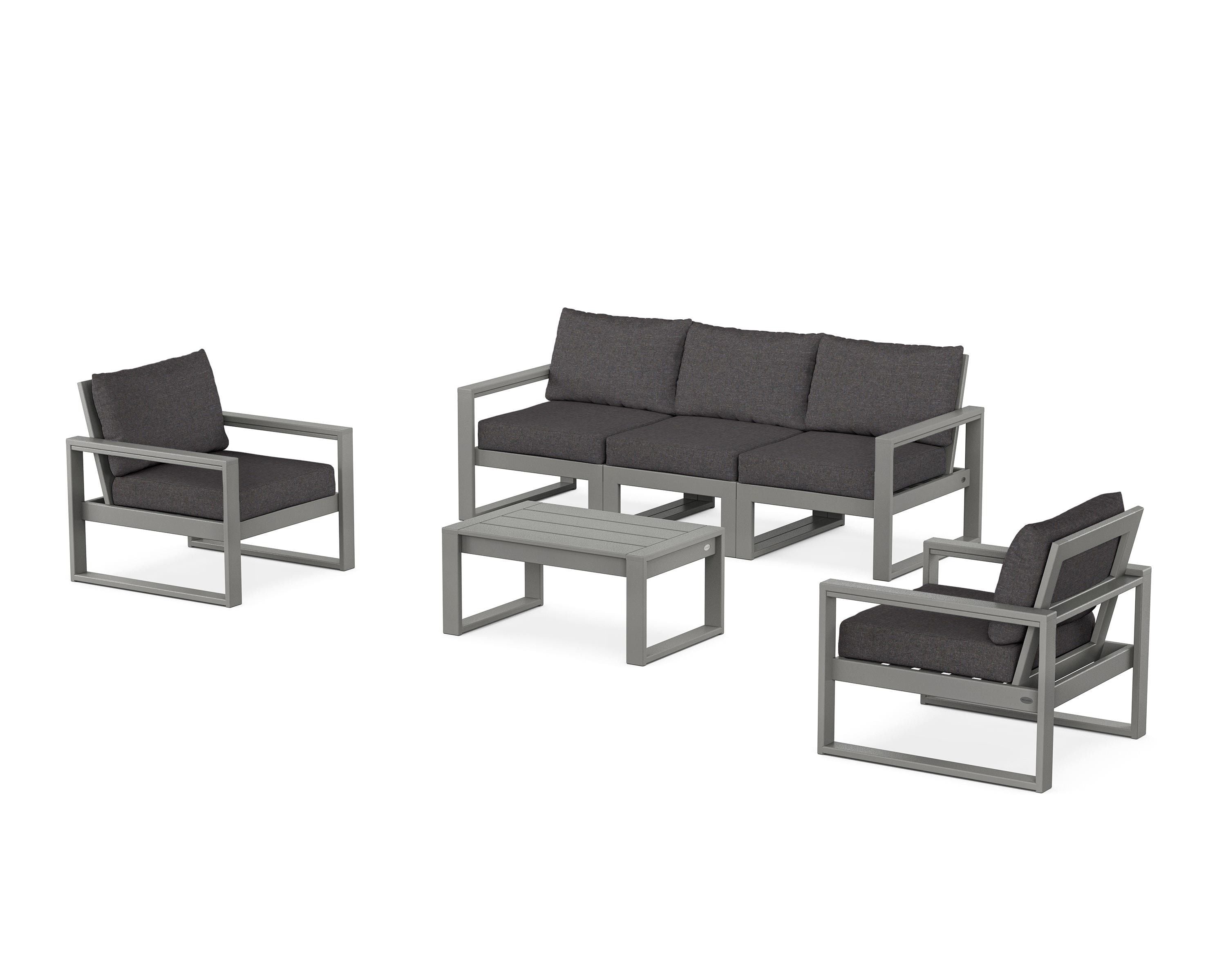 POLYWOOD® EDGE Sectional 4-Piece Deep Seating Set with Sofa in Slate Grey / Ash Charcoal