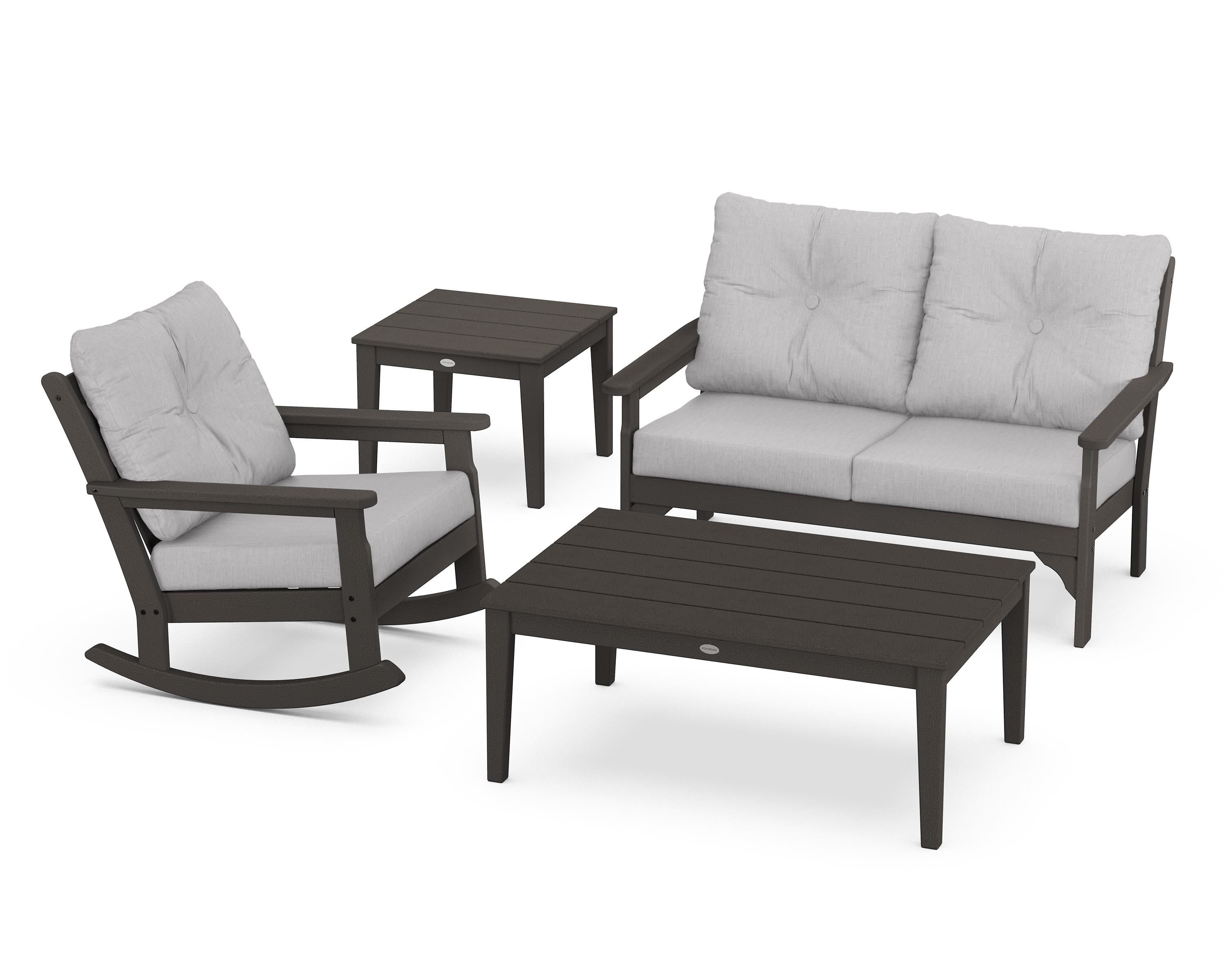 POLYWOOD® Vineyard 4-Piece Deep Seating Rocker Set in Vintage Coffee / Granite