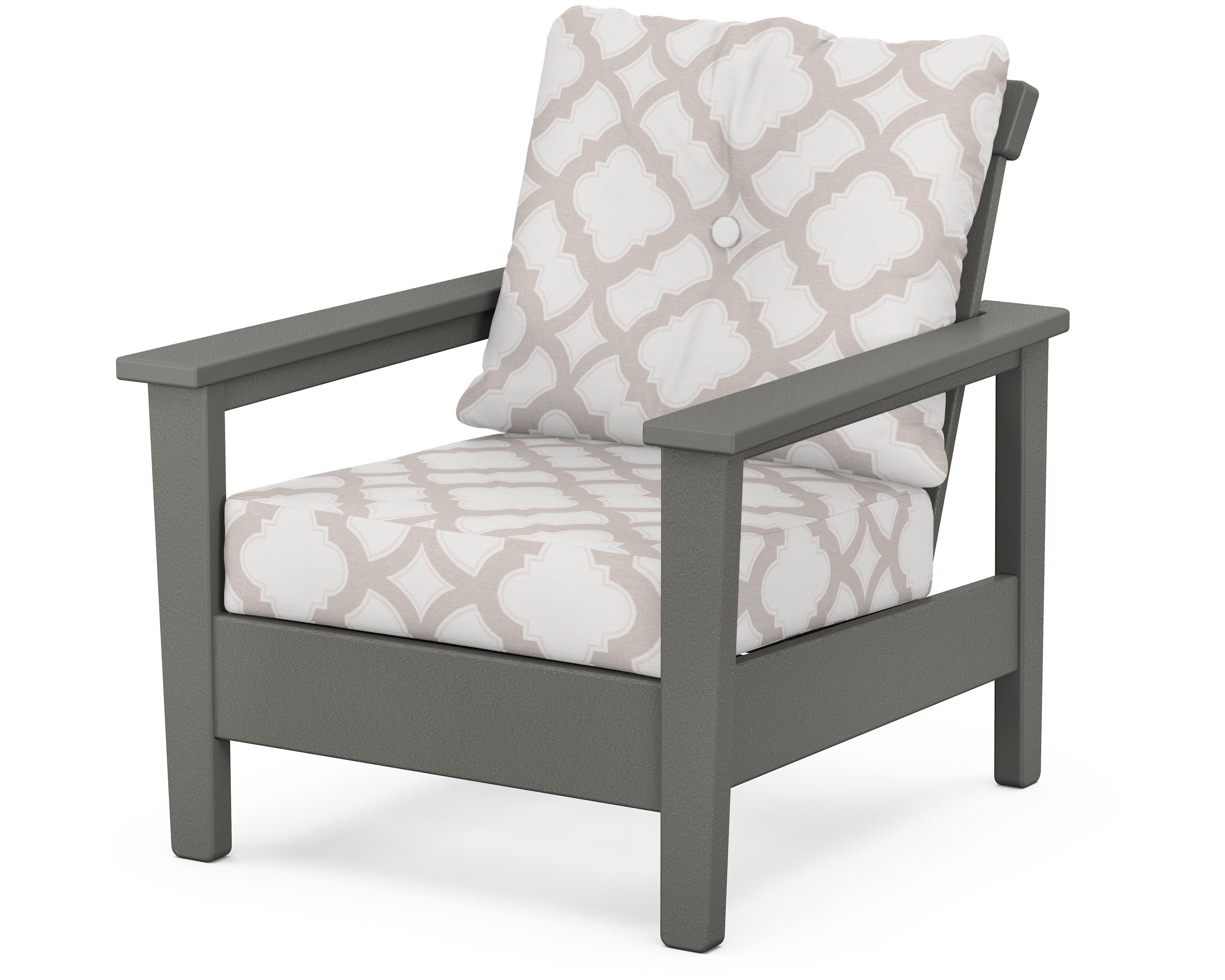 POLYWOOD® Prescott Deep Seating Chair in Slate Grey / Trellis Dune Burlap