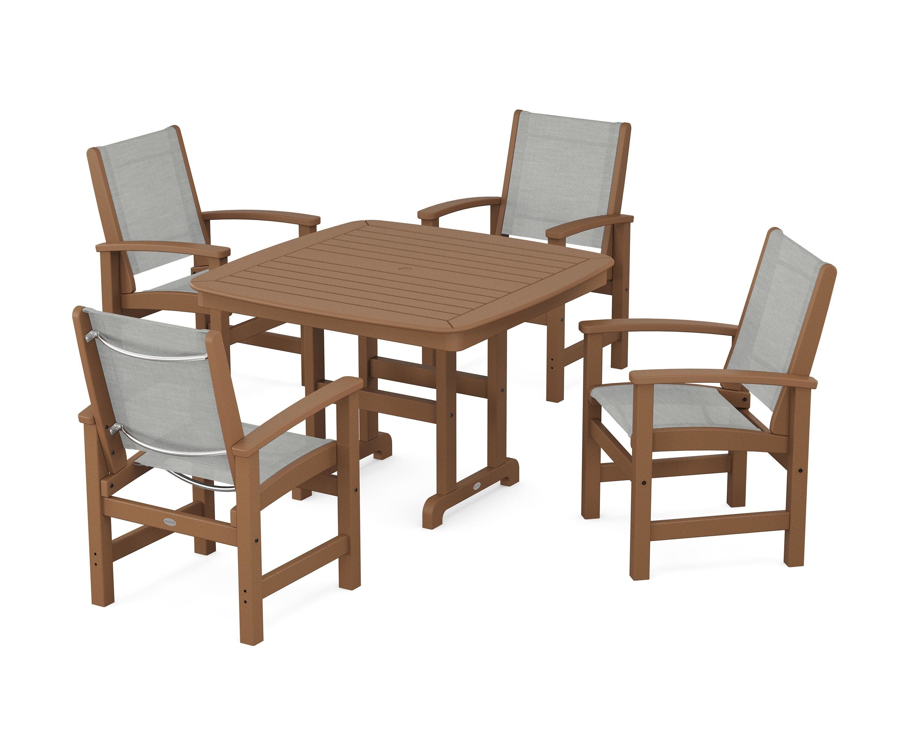 POLYWOOD® Coastal 5-Piece Dining Set in Teak / Metallic Sling