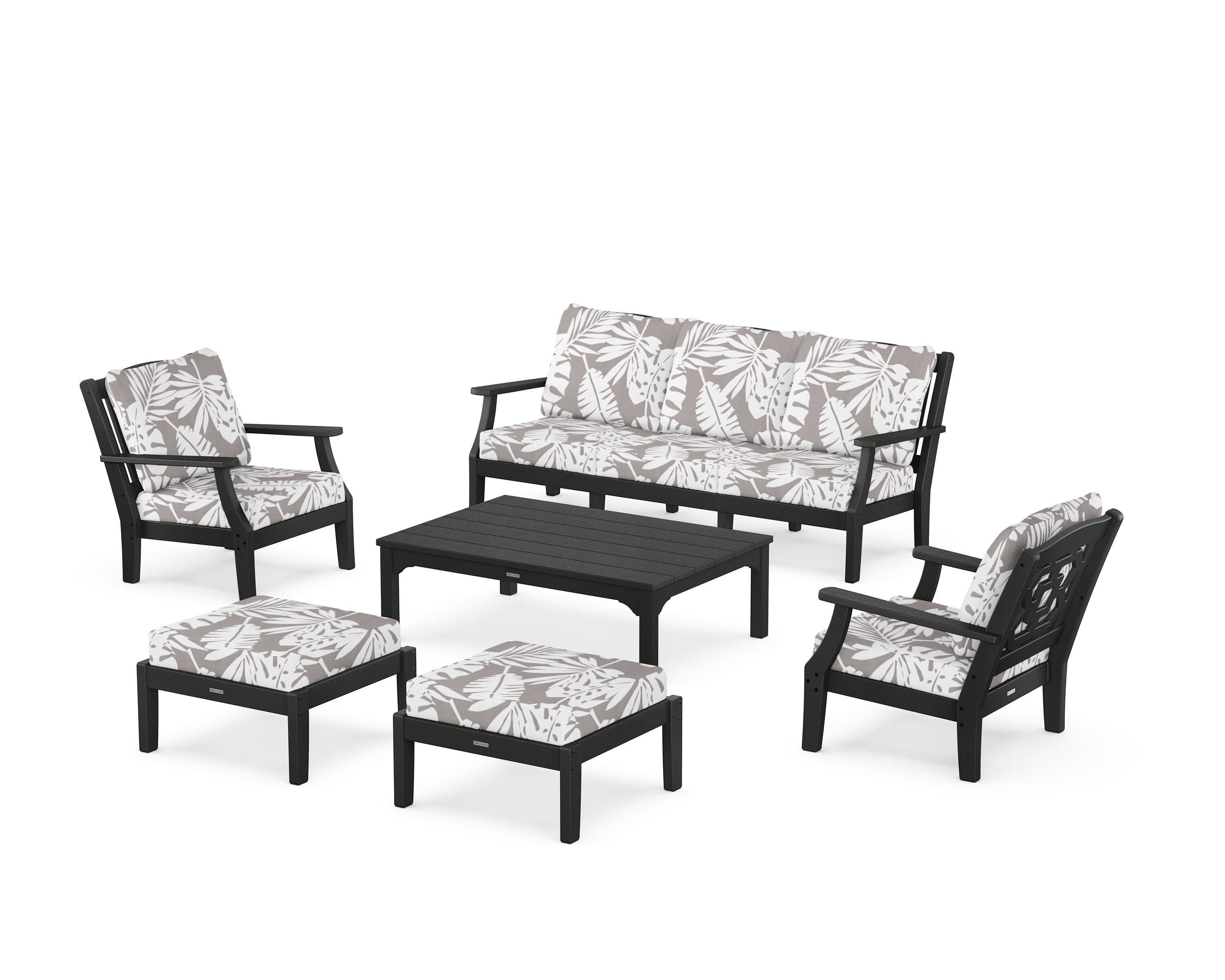 Martha Stewart by POLYWOOD® Chinoiserie 6-Piece Lounge Sofa Set in Black / Leaf Grey Mist