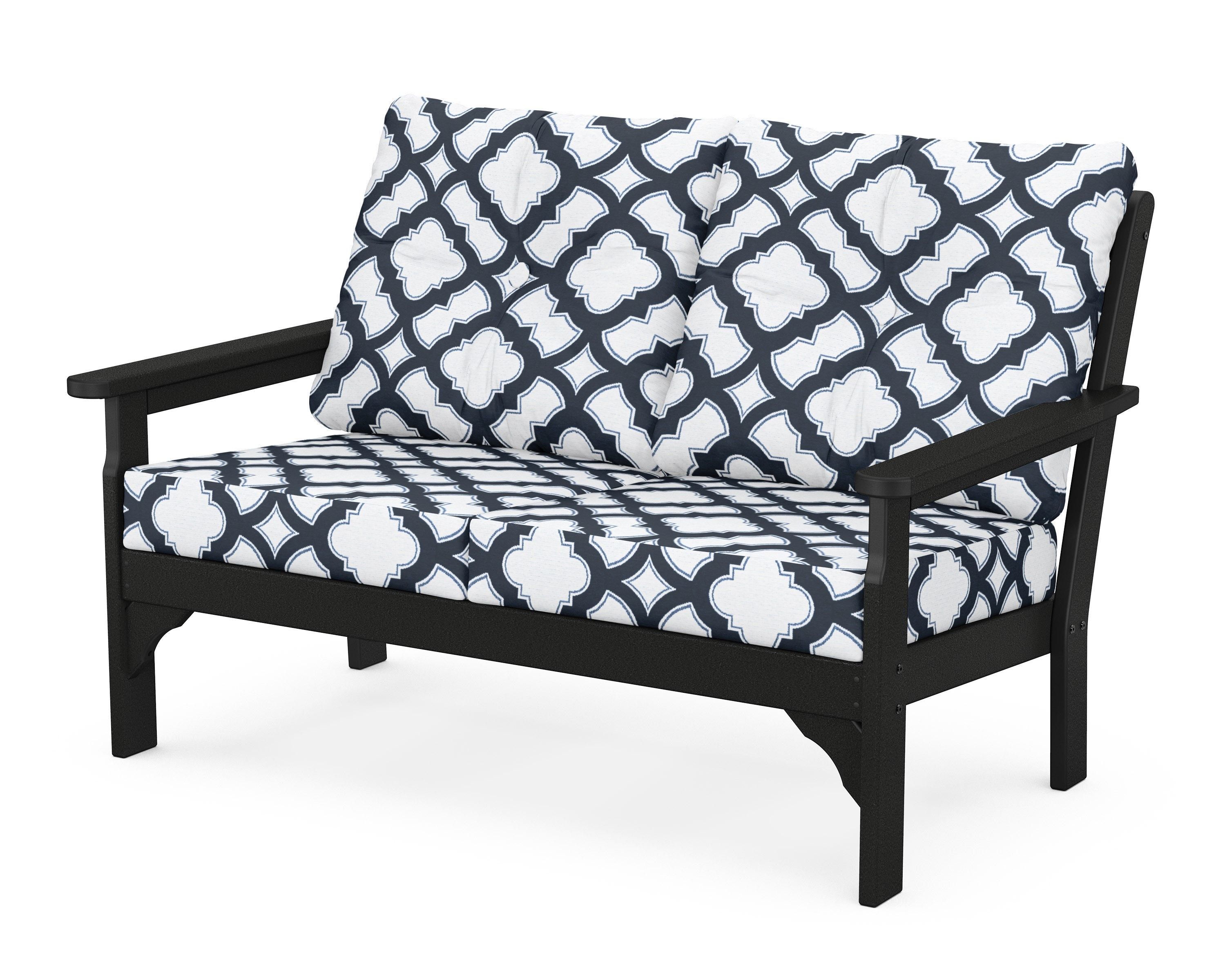 POLYWOOD® Vineyard Deep Seating Loveseat in Black / Trellis Marine Indigo