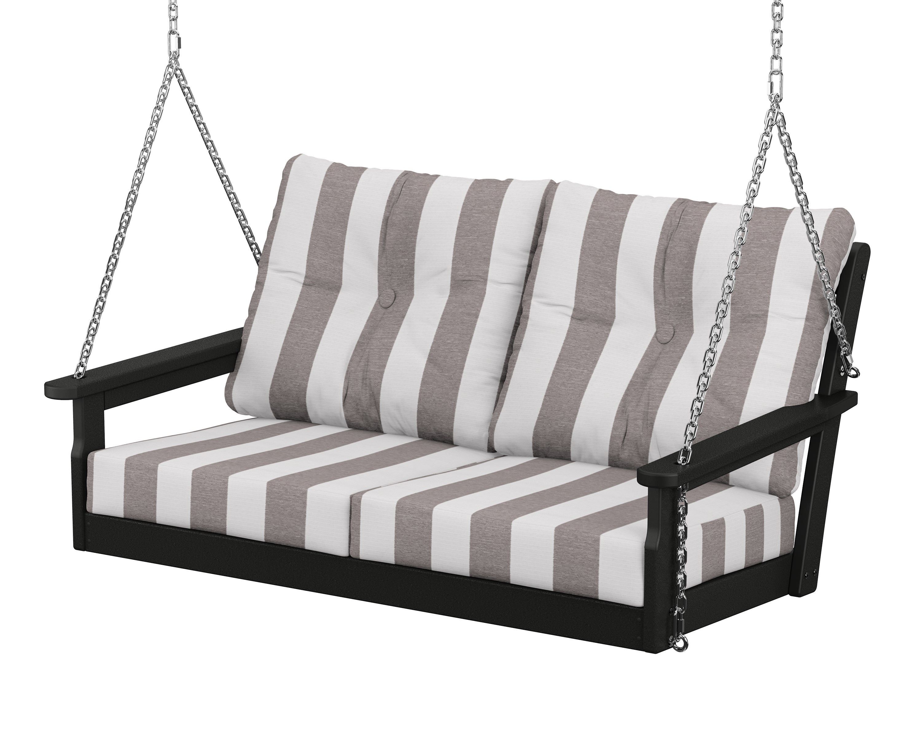 POLYWOOD® Vineyard Deep Seating Swing in Black / Cabana Stripe Grey Mist