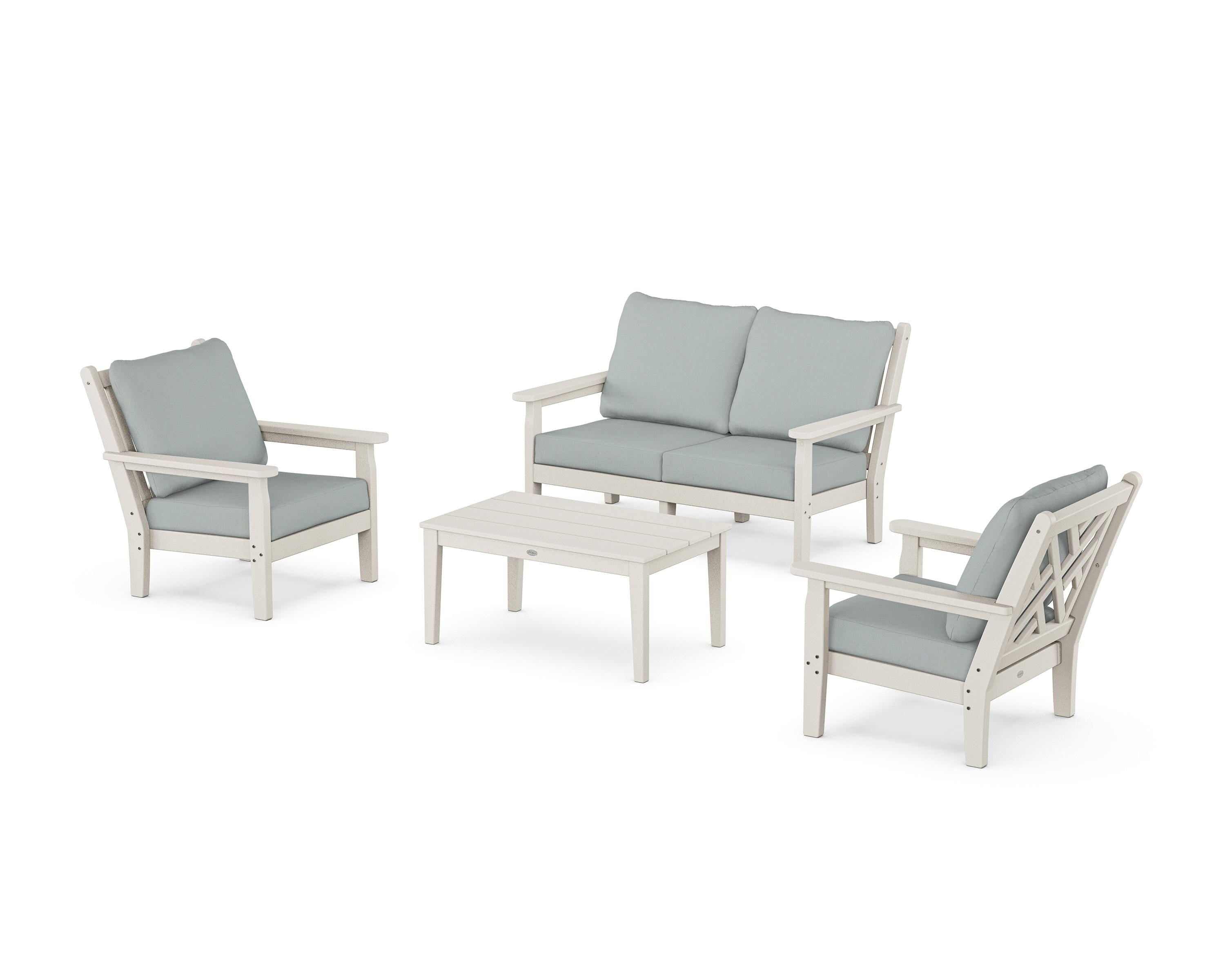 POLYWOOD® Chippendale 4-Piece Deep Seating Set with Loveseat in Sand / Spa