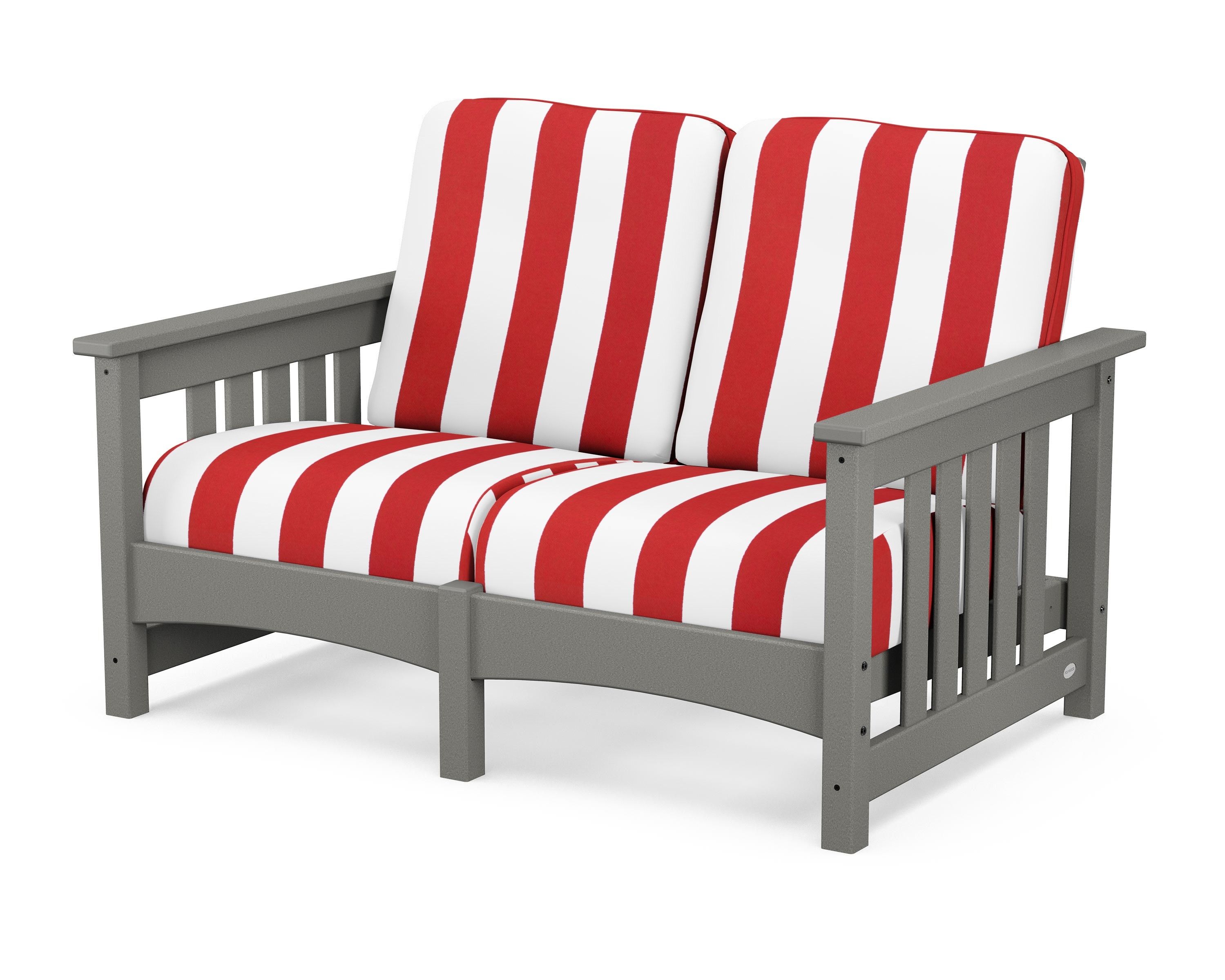 POLYWOOD® Club Mission Loveseat in Slate Grey / Cabana Stripe Crimson