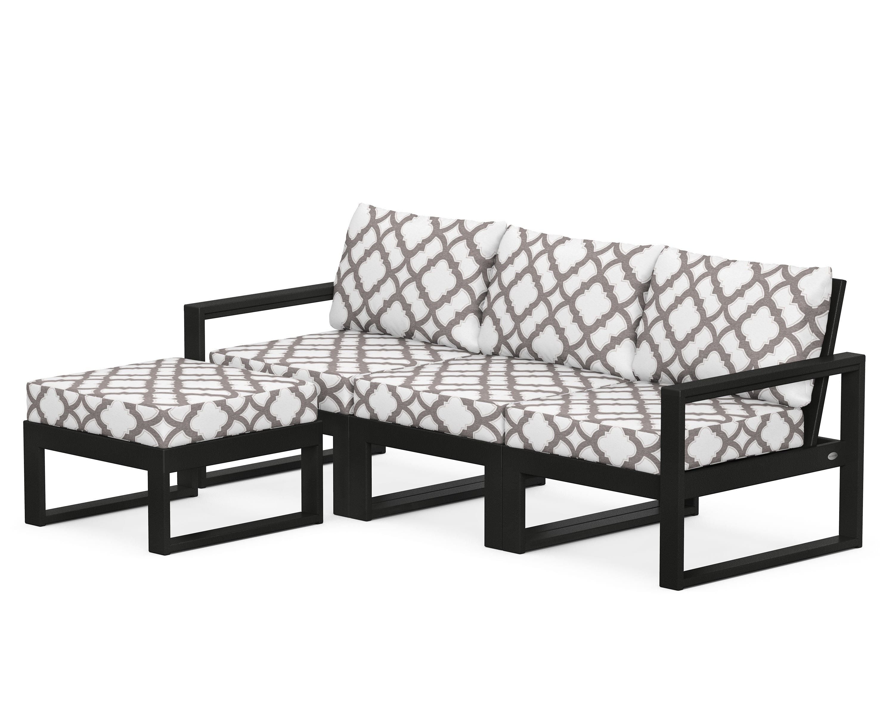 POLYWOOD® EDGE 4-Piece Modular Deep Seating Set with Ottoman in Black / Trellis Grey Mist