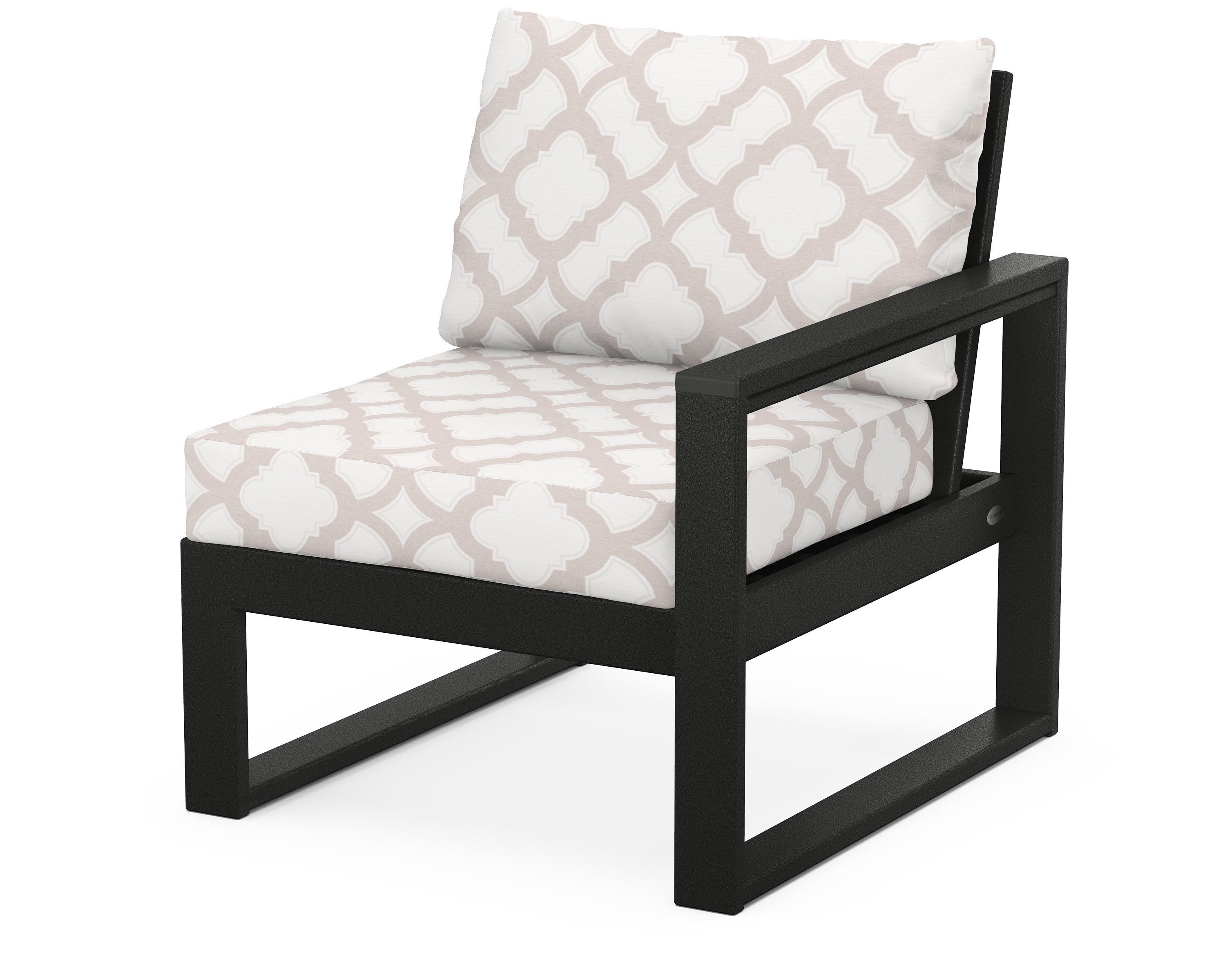 POLYWOOD® EDGE Modular Right Arm Chair in Black / Trellis Dune Burlap