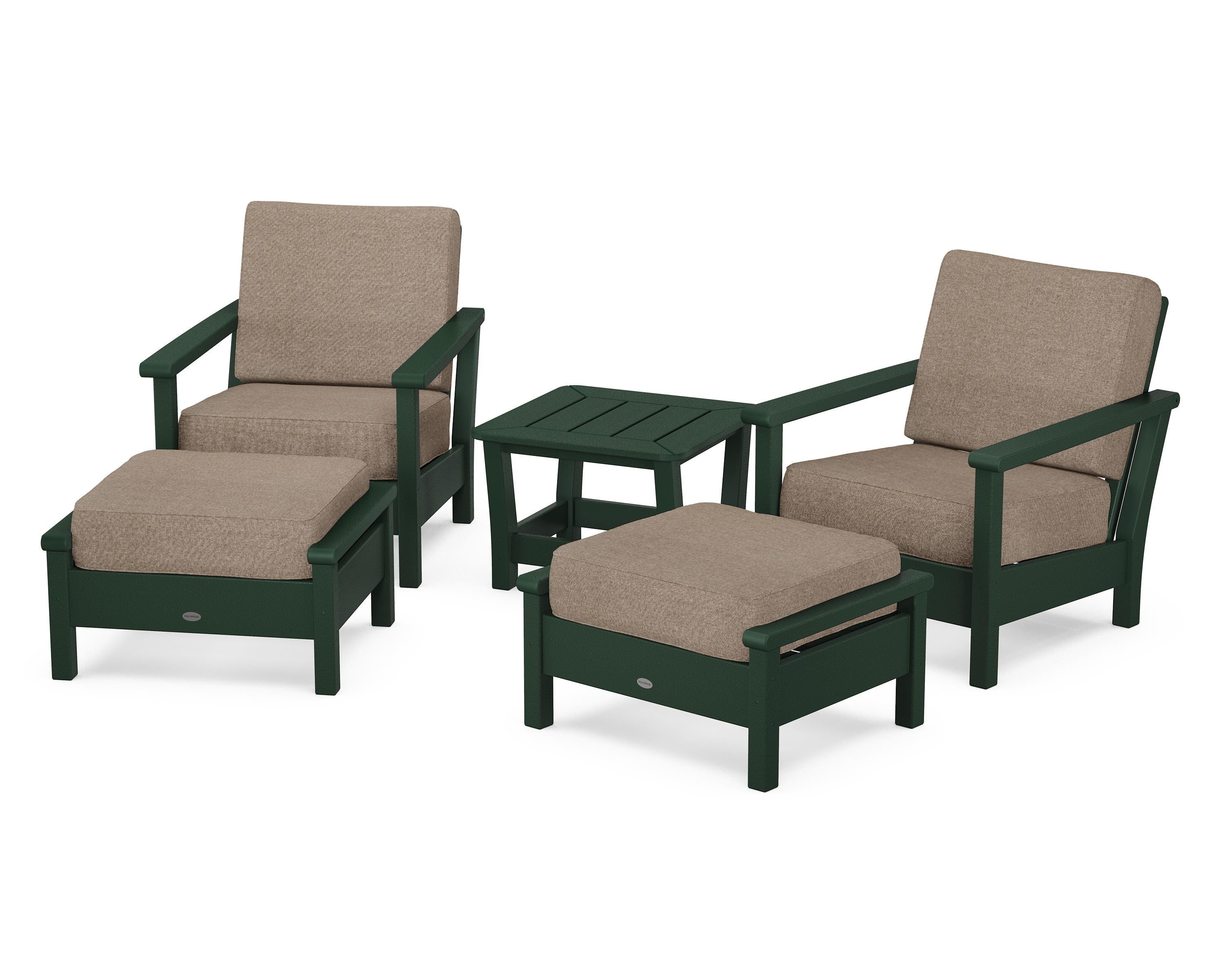 POLYWOOD® Harbour 5-Piece Deep Seating Chair Set in Green / Spiced Burlap