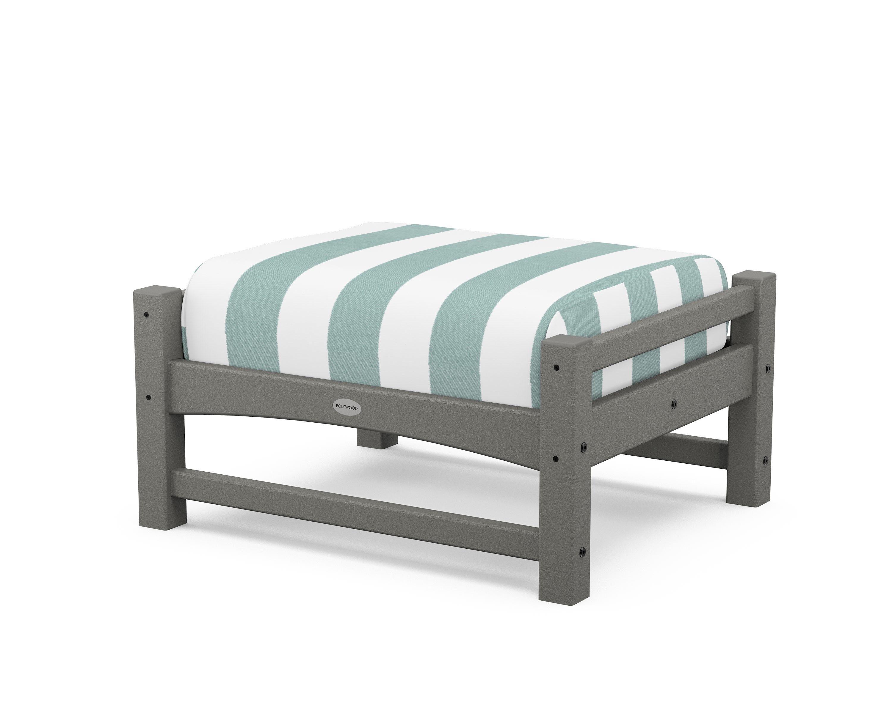 POLYWOOD® Club Ottoman in Slate Grey / Cabana Stripe Glacier Spa