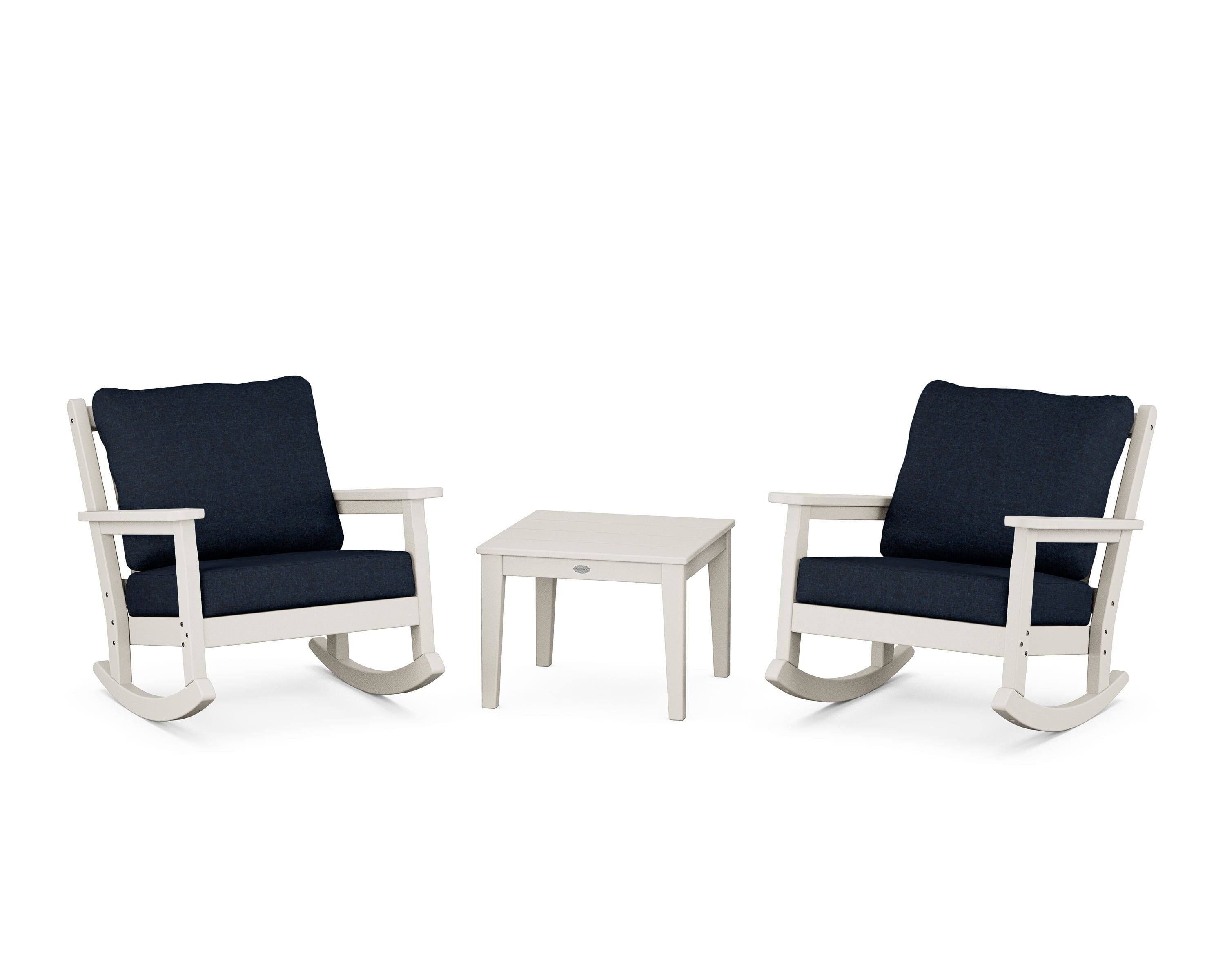 POLYWOOD® Chippendale 3-Piece Deep Seating Rocker Set in Sand / Marine Indigo