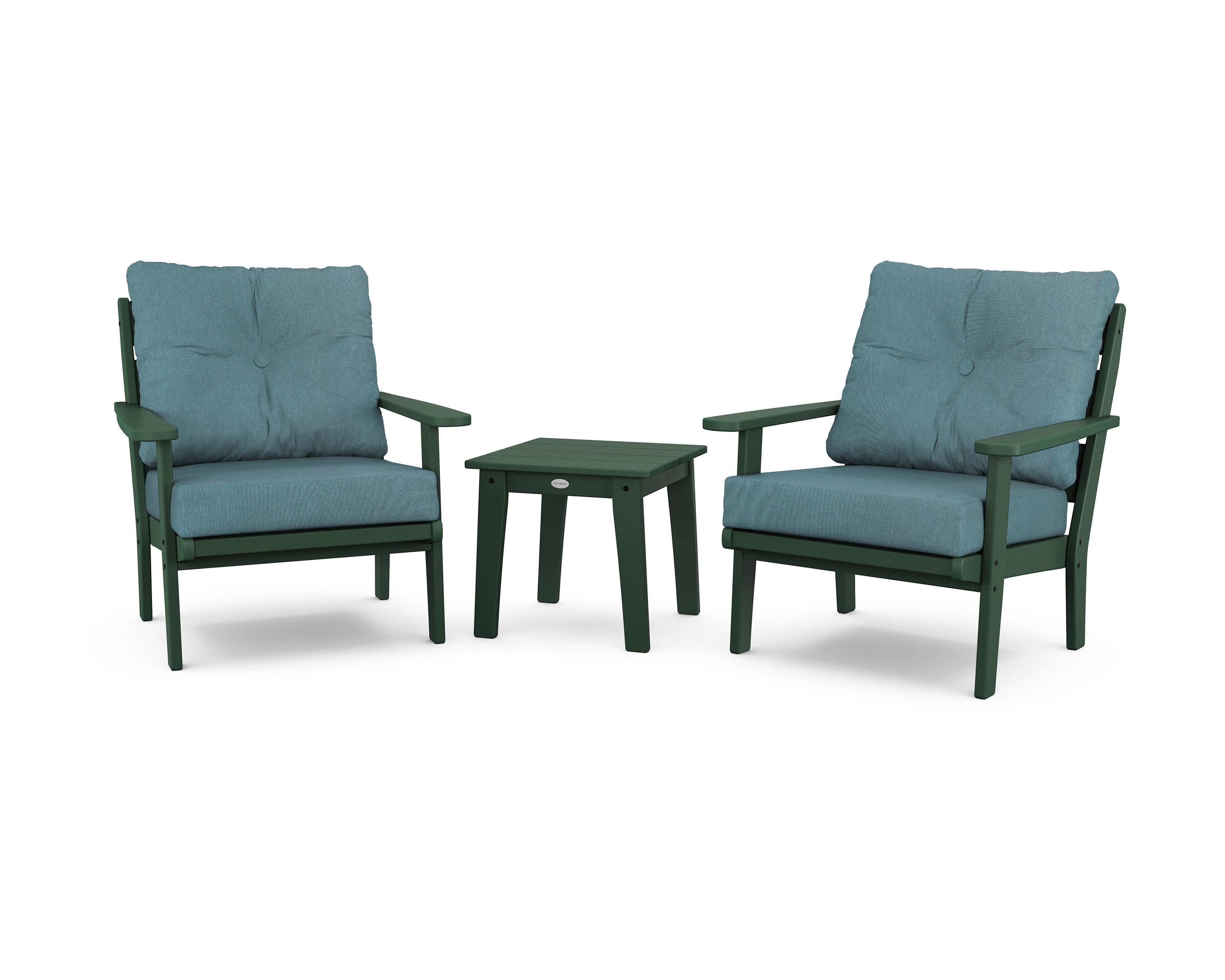 POLYWOOD® Lakeside 3-Piece Deep Seating Chair Set in Green / Ocean Teal