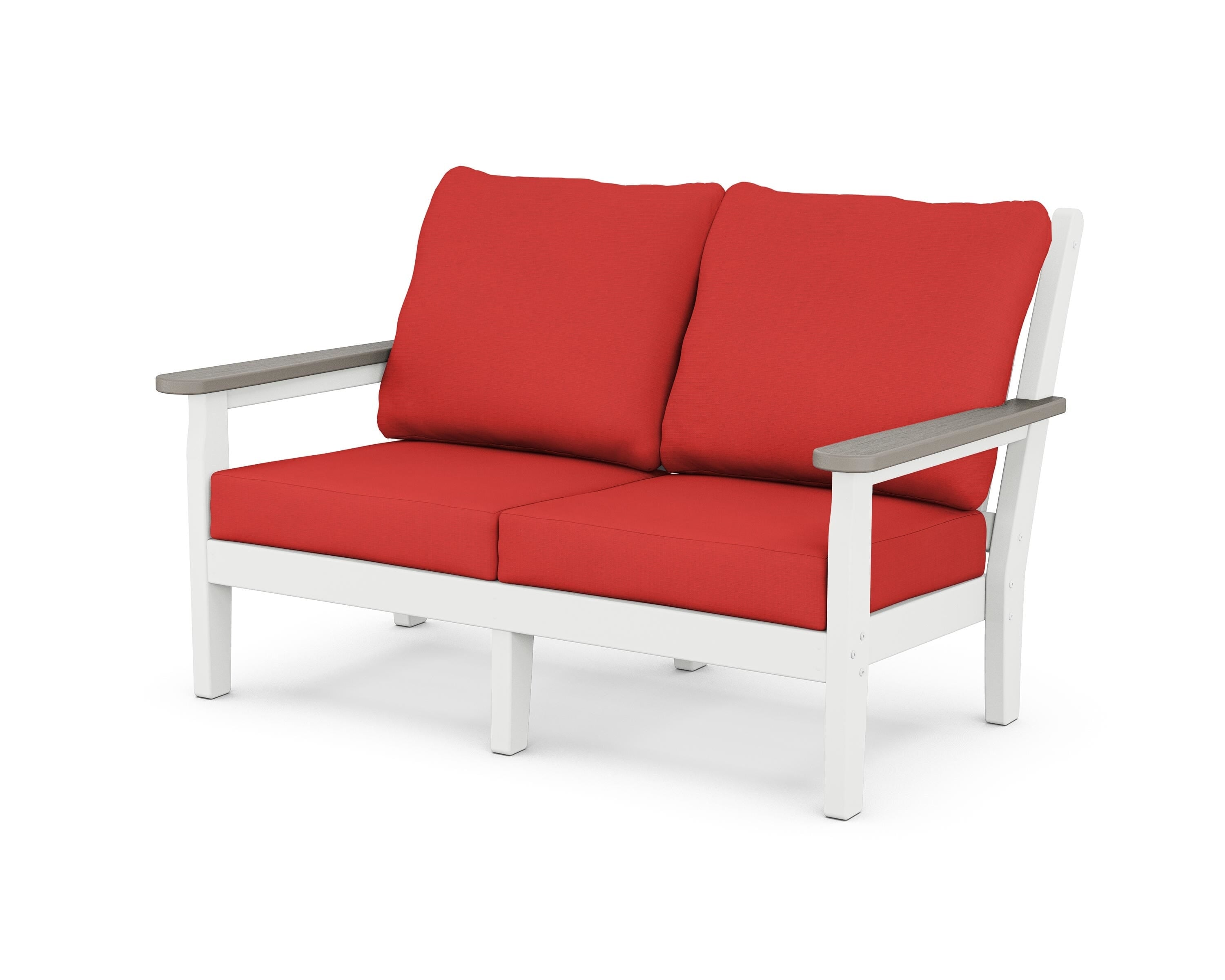 POLYWOOD® Chippendale Deep Seating Loveseat in White / Driftwood / Crimson Linen