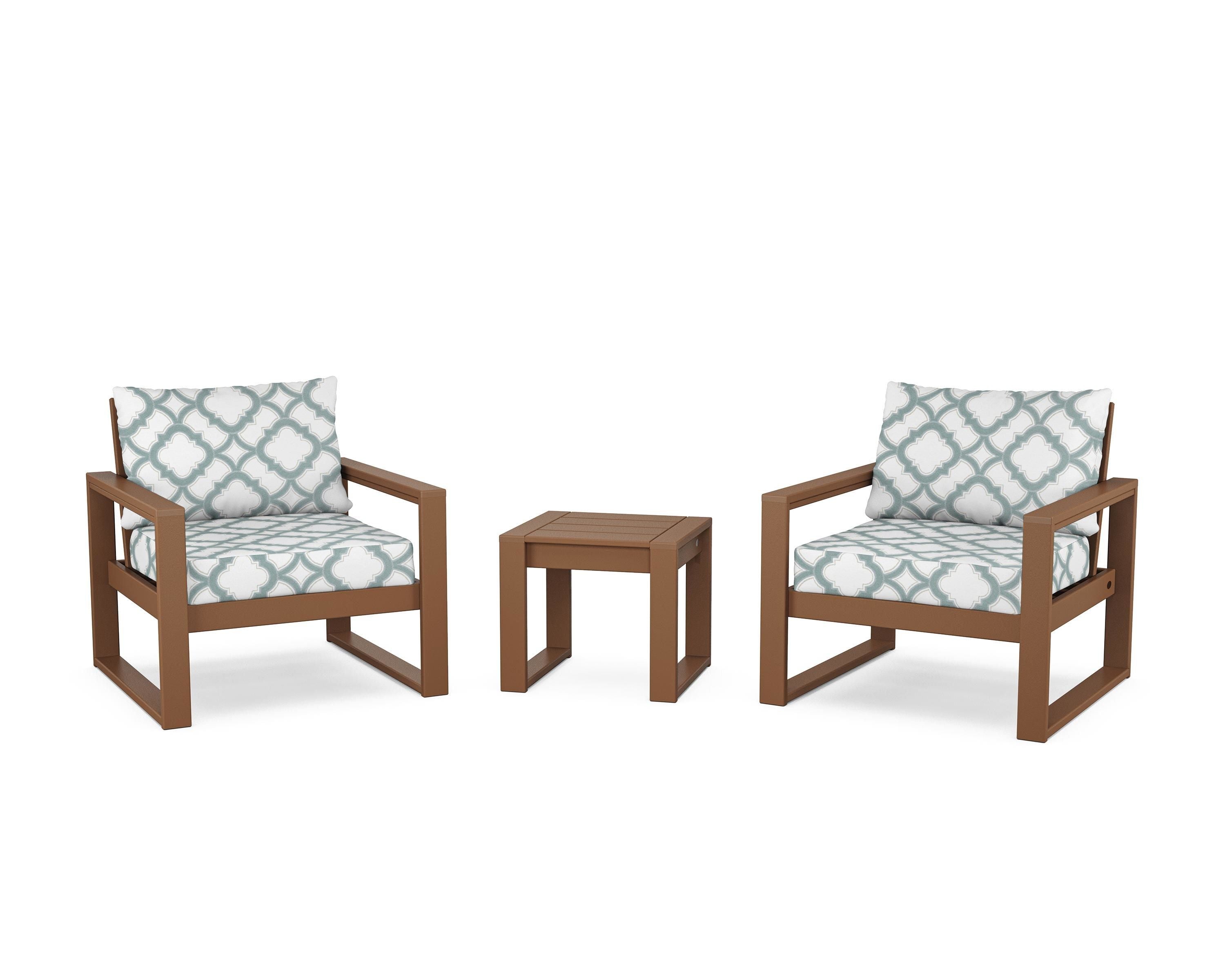POLYWOOD® EDGE Sectional 3-Piece Deep Seating Set in Teak / Trellis Glacier Spa