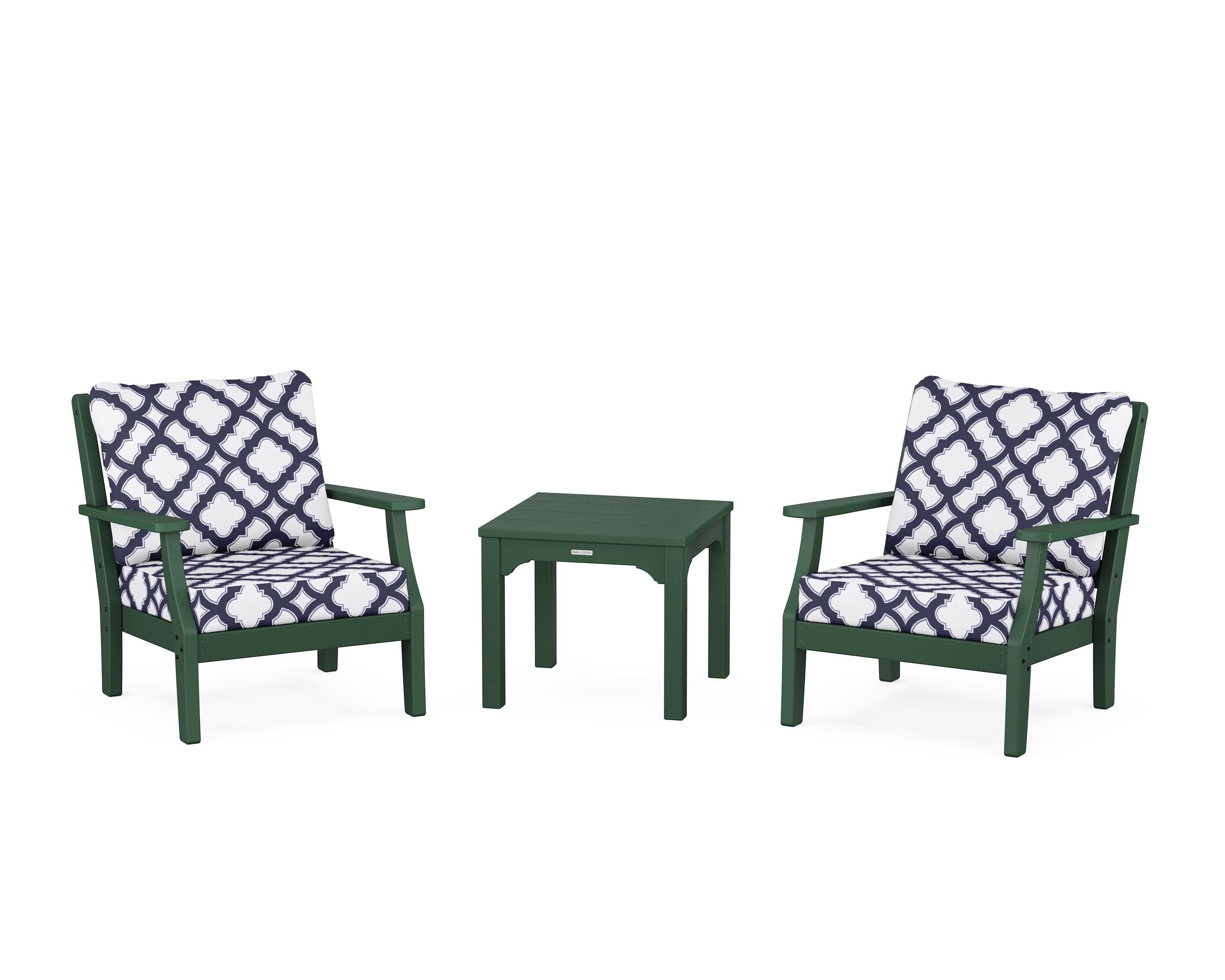 Martha Stewart by POLYWOOD® Chinoiserie 3-Piece Deep Seating Set in Green / Trellis Navy