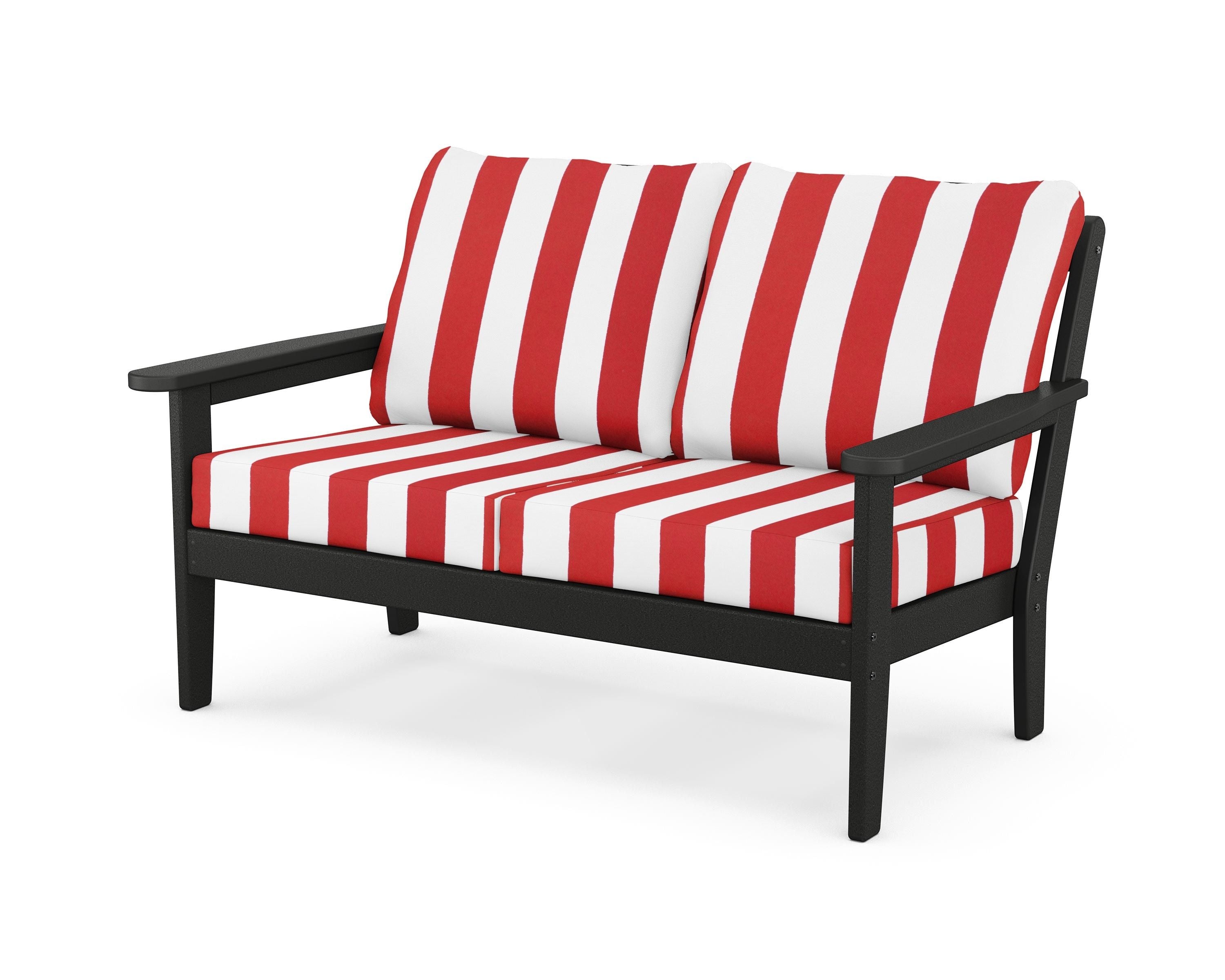 Country Living Cottage Deep Seating Loveseat in Black / Cabana Stripe Crimson