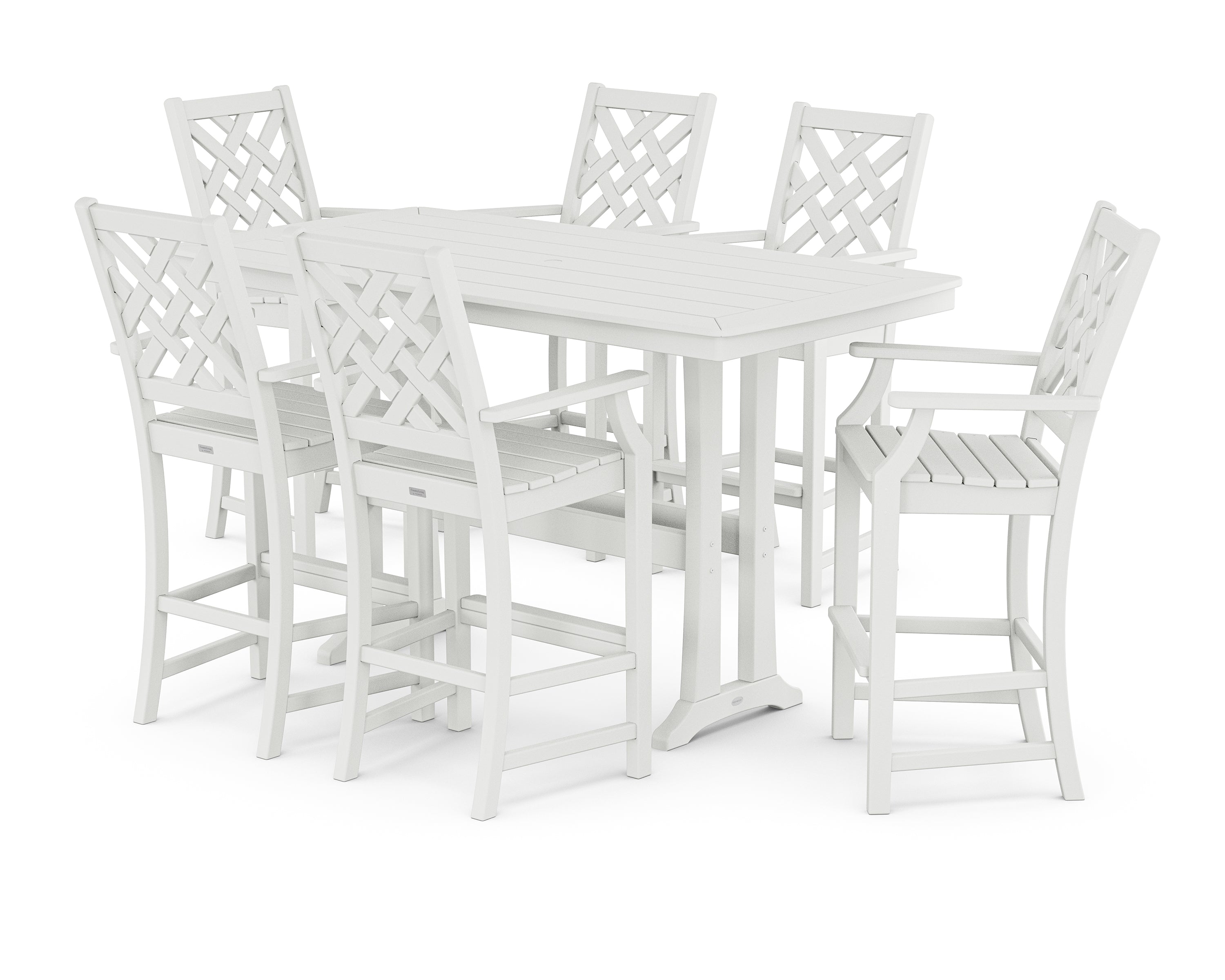 Country Living Wovendale Arm Chair 7-Piece Bar Set with Trestle Legs in White