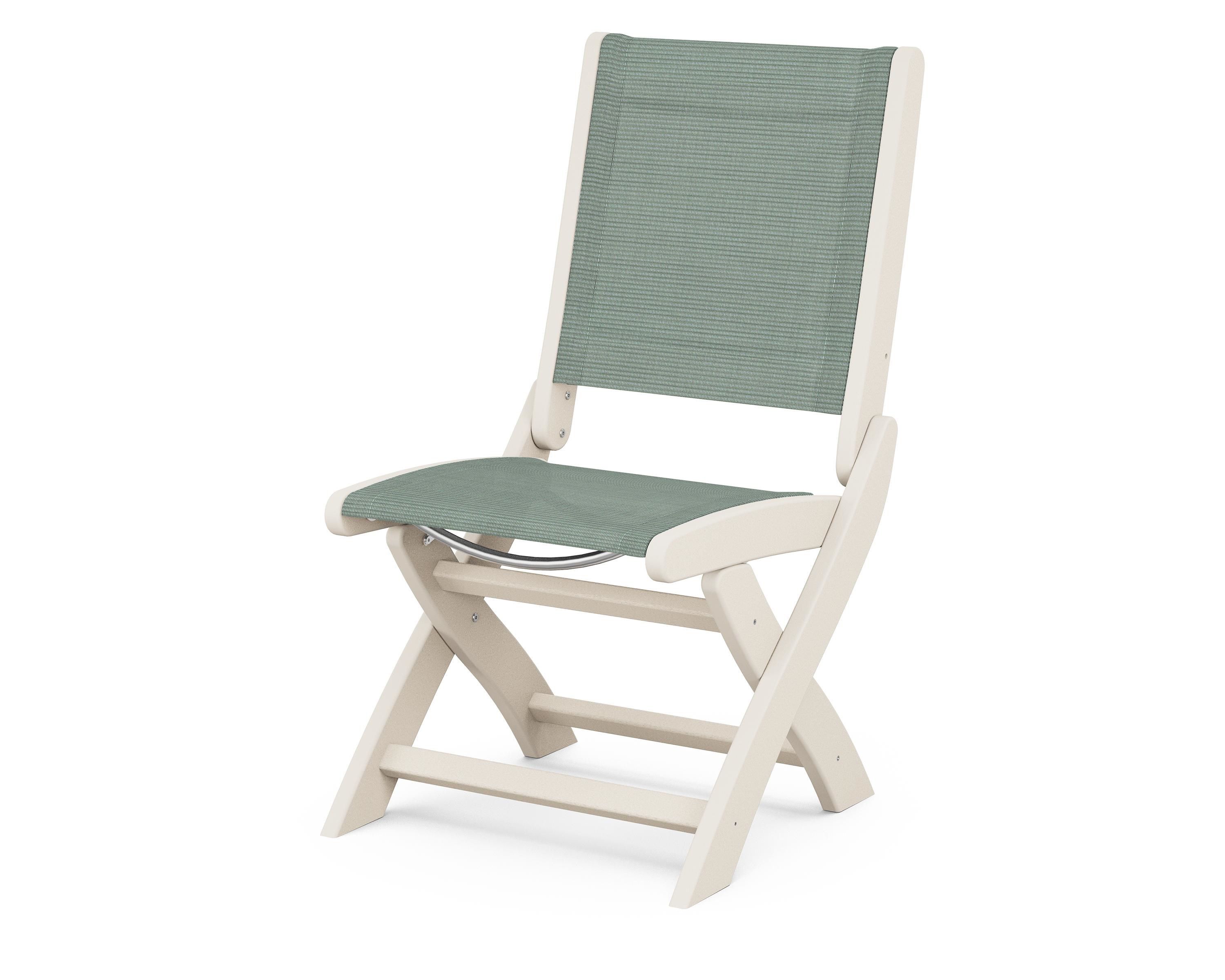 POLYWOOD® Coastal Folding Side Chair in Sand / Dupioni Sea Mist Sling