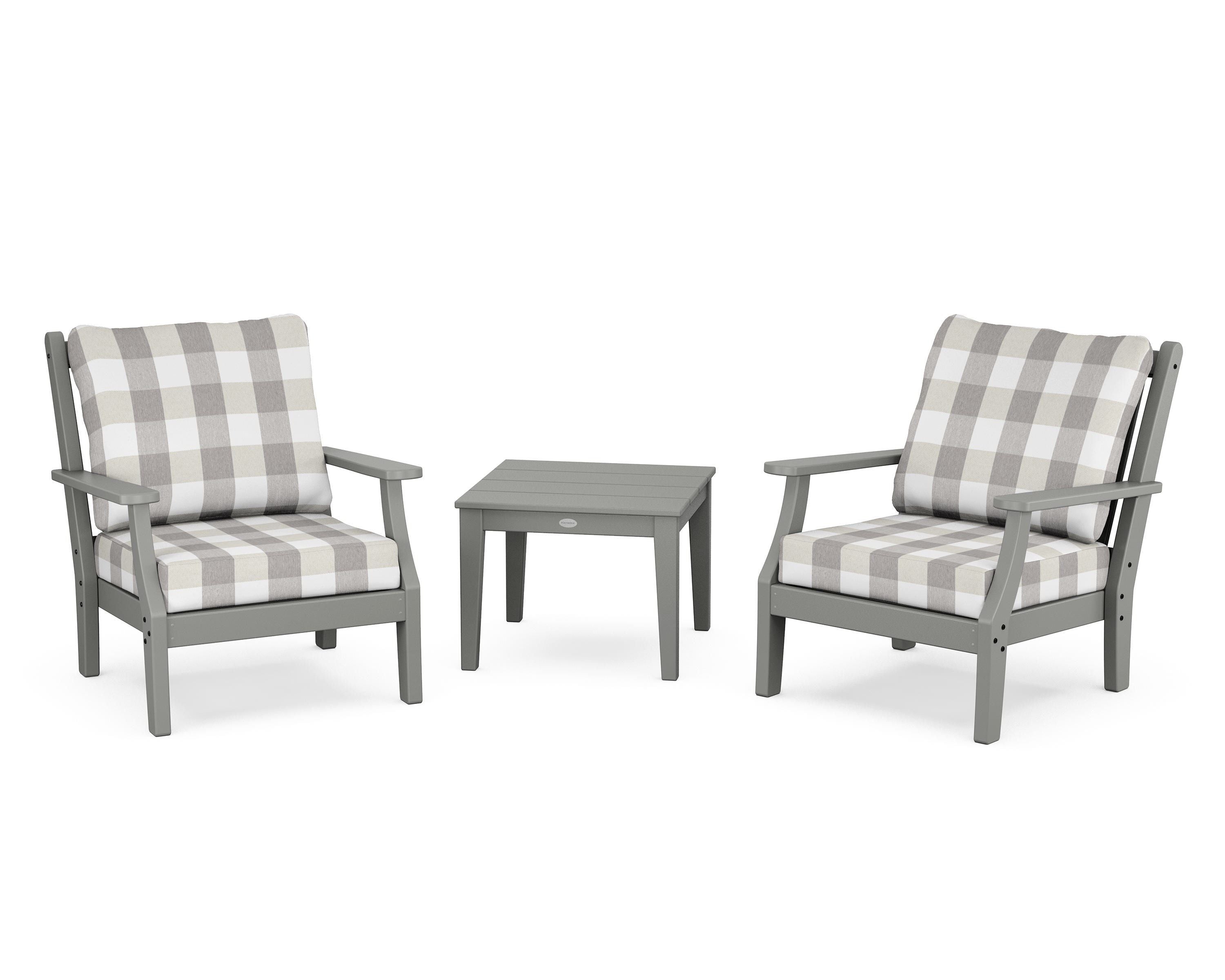 Country Living Wovendale 3-Piece Deep Seating Set in Slate Grey / Buffalo Plaid Grey Mist