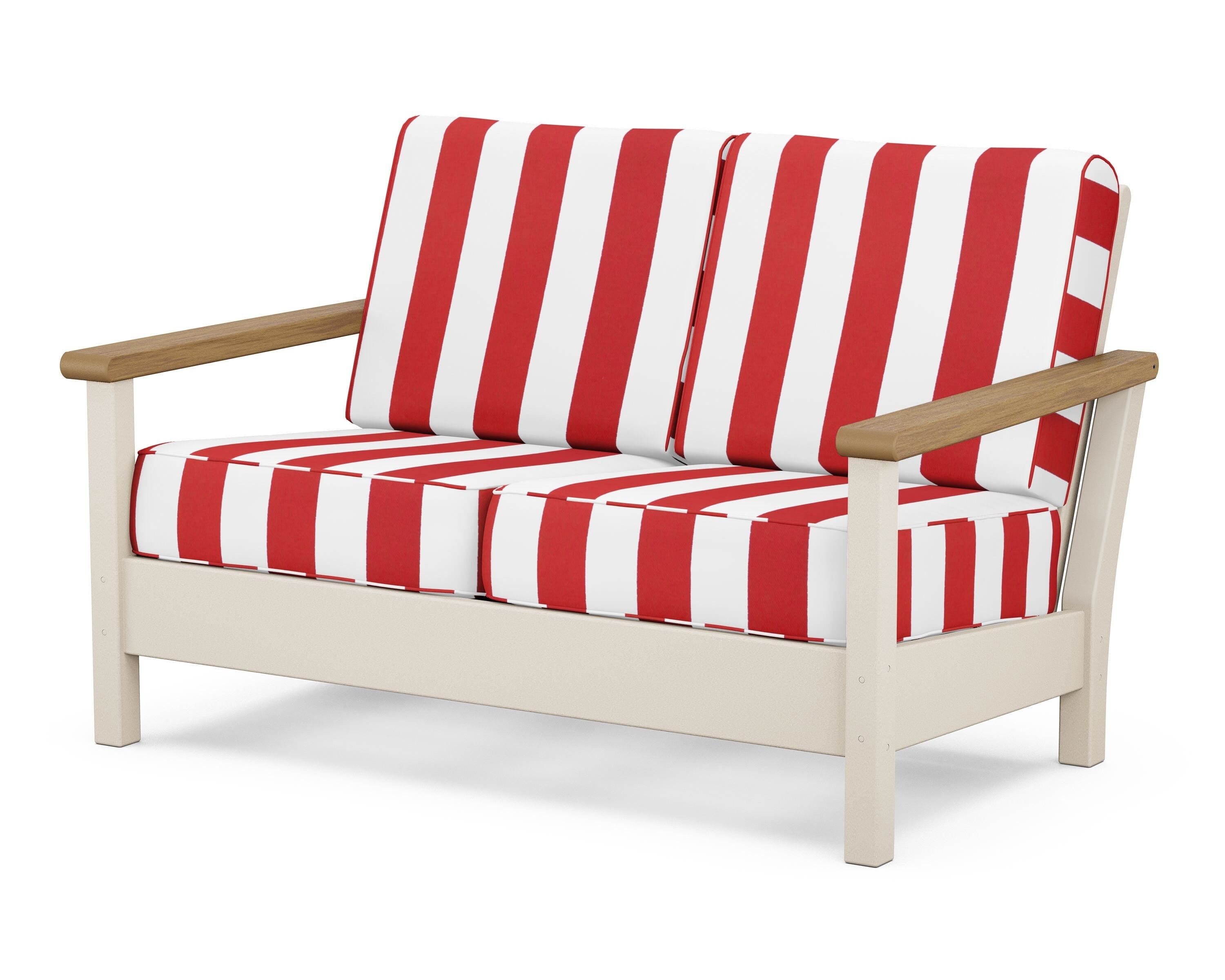 POLYWOOD® Harbour Deep Seating Loveseat in Sand / Natural / Cabana Stripe Crimson