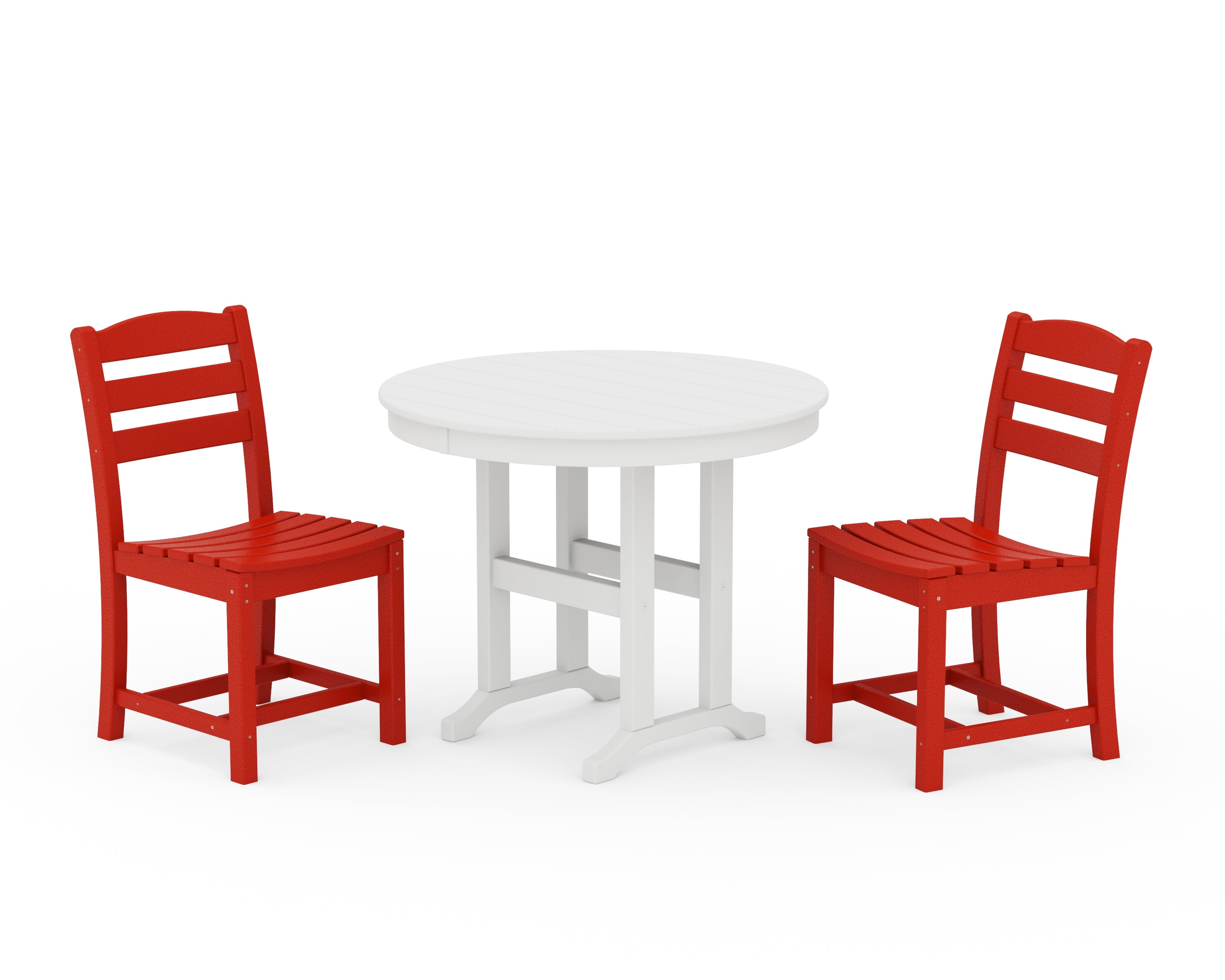 POLYWOOD® La Casa Café Side Chair 3-Piece Round Dining Set in Sunset Red / White